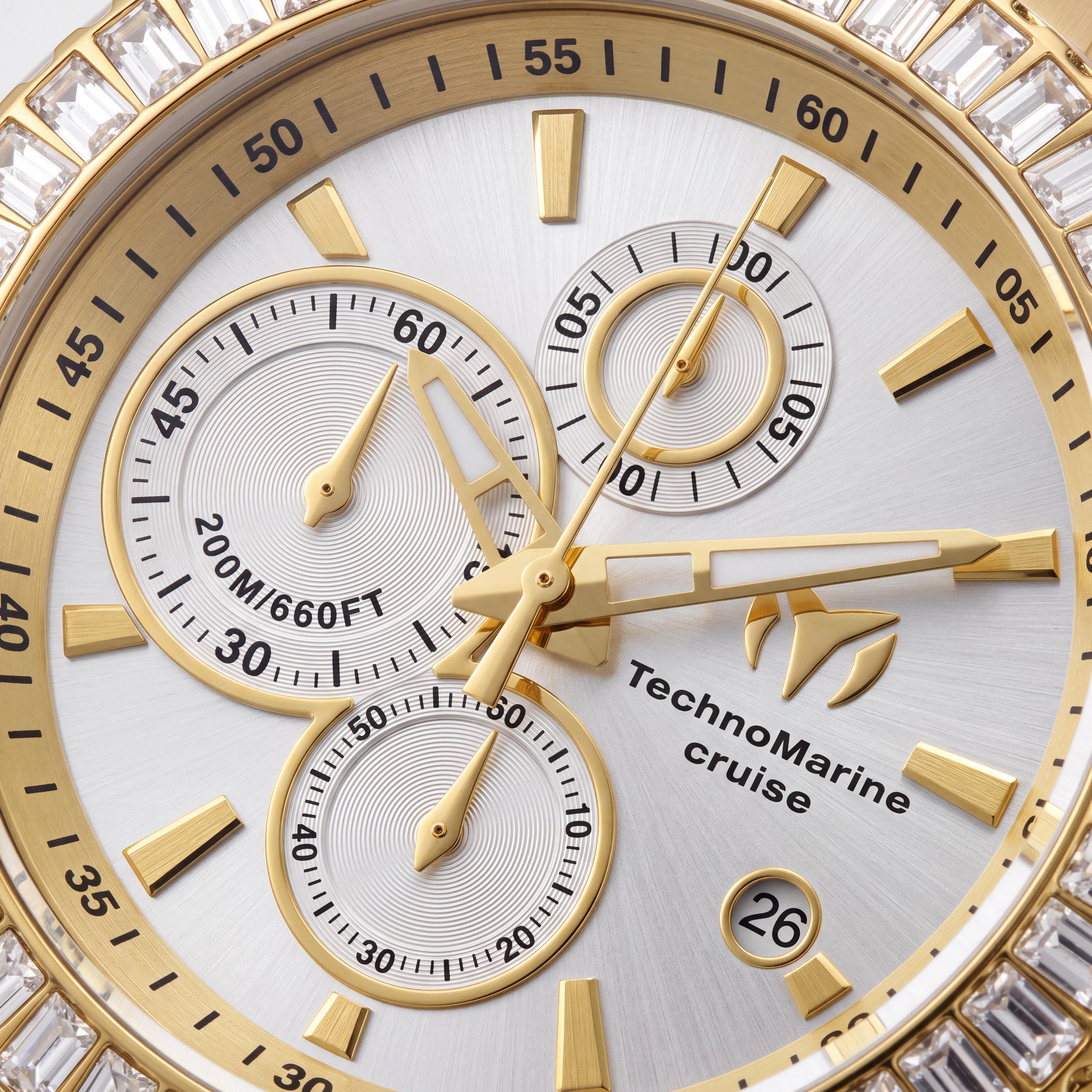 Reloj de cronógrafo moderno Technomarine para hombre, caja en tono dorado, correa de silicona negra, 200 m de resistencia al agua, 45 mm, Photo 2