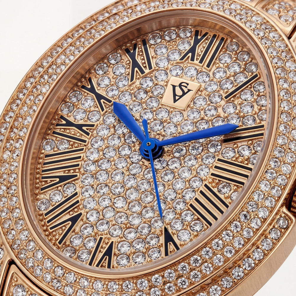 Reloj Christian Van Sant para mujer, resistente al agua, con caja y pulsera de acero inoxidable en tono oro rosa.