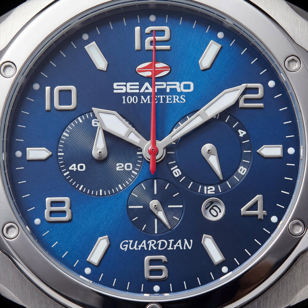 Reloj de cuarzo para hombre Seapro SP3343 Guardian Collection, esfera azul, caja de 44 mm, correa, resistencia al agua de 100 m