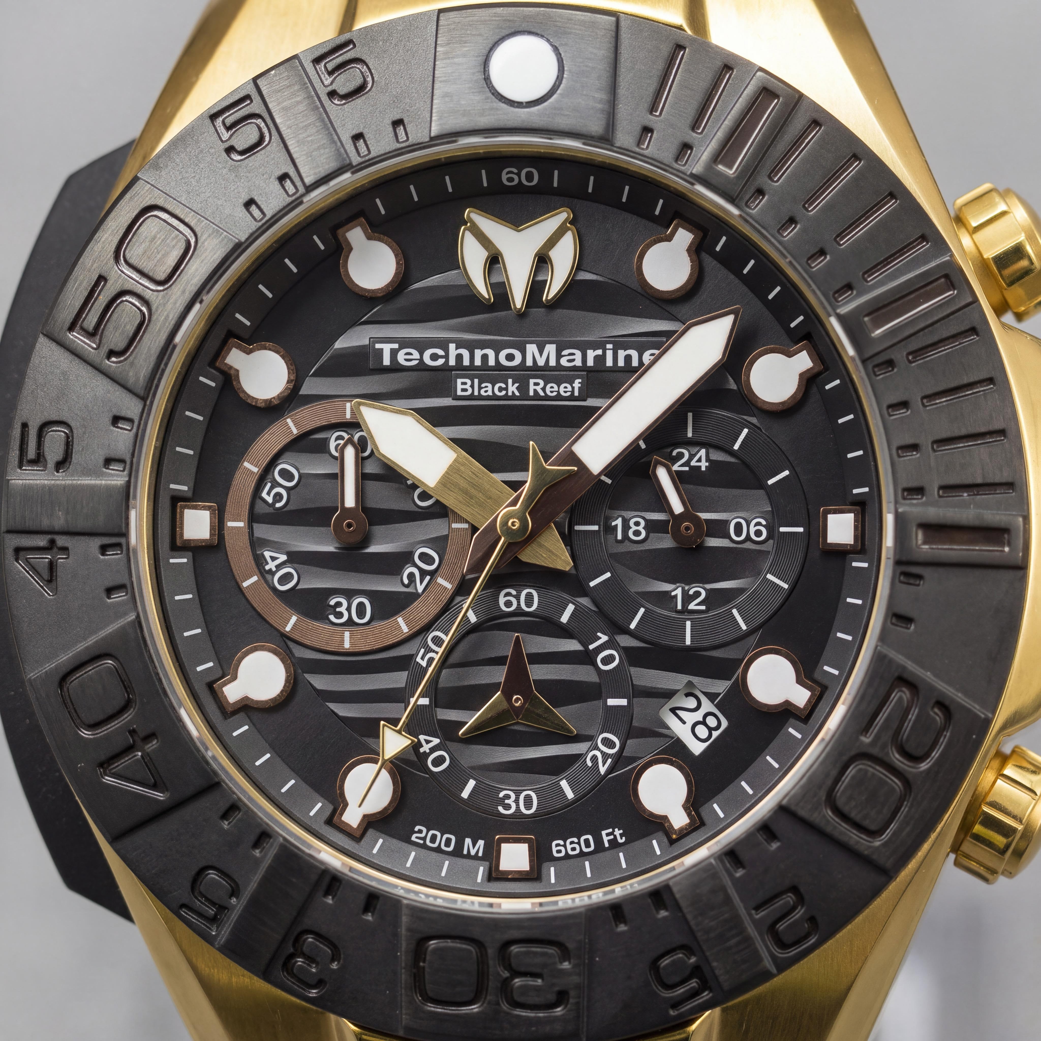 TechnoMarine Reef TM-523012 Men's Quartz Chronograph Watch with Black Gold Stainless Steel Case & Silicone Strap 45mm, Photo 2