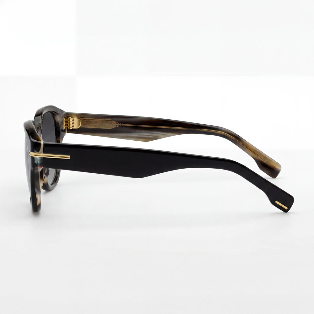 Hugo Boss Boss 1717/S Rectangular Women's Black Striped White Acetate Frame Brown Sol-X Polycarbonate Lens 48mm Sunglasses