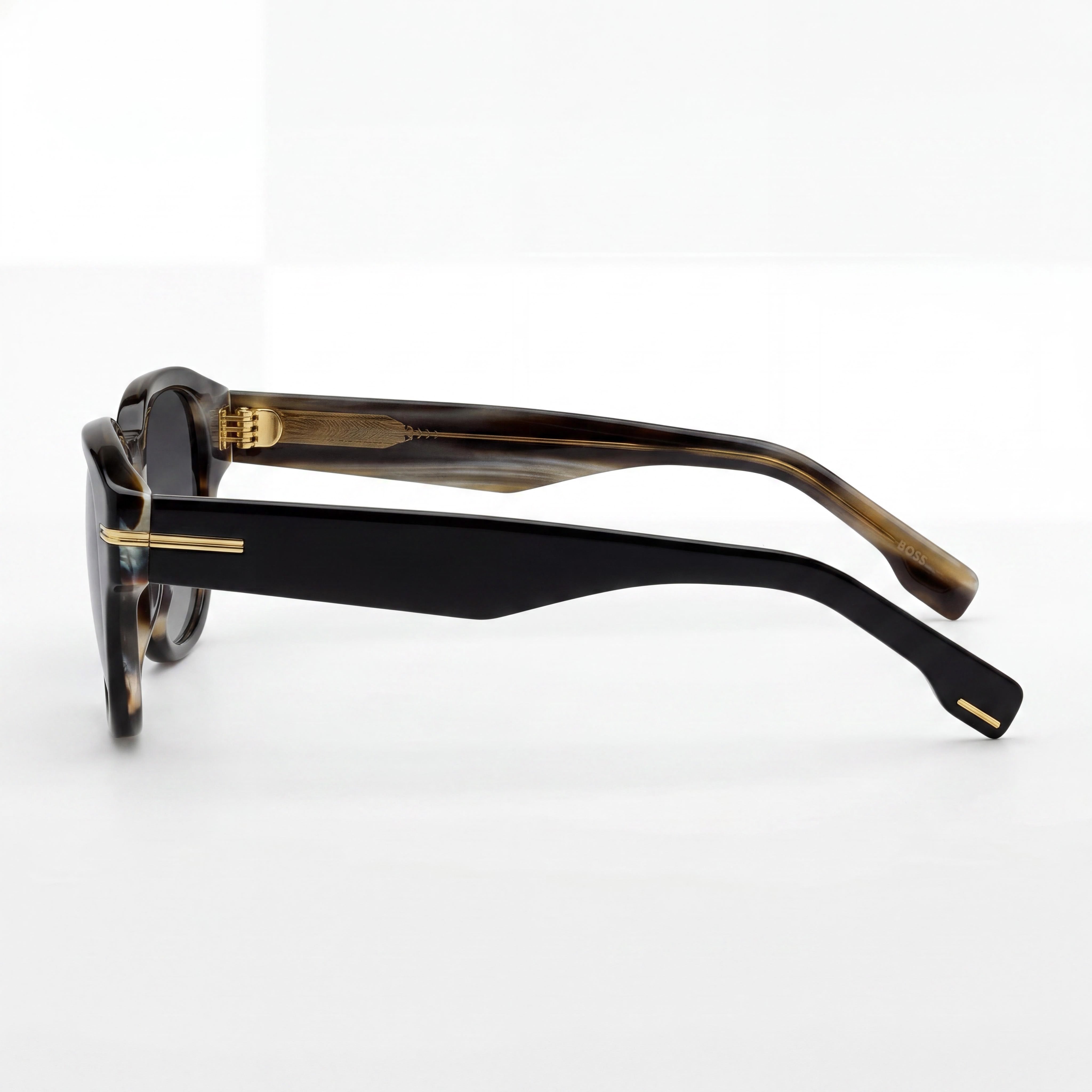 Gafas de sol rectangulares Hugo Boss Boss 1717/S para mujer, armazón de acetato a rayas blancas y negras, lente de policarbonato marrón Sol-X, 48 mm, Photo 3