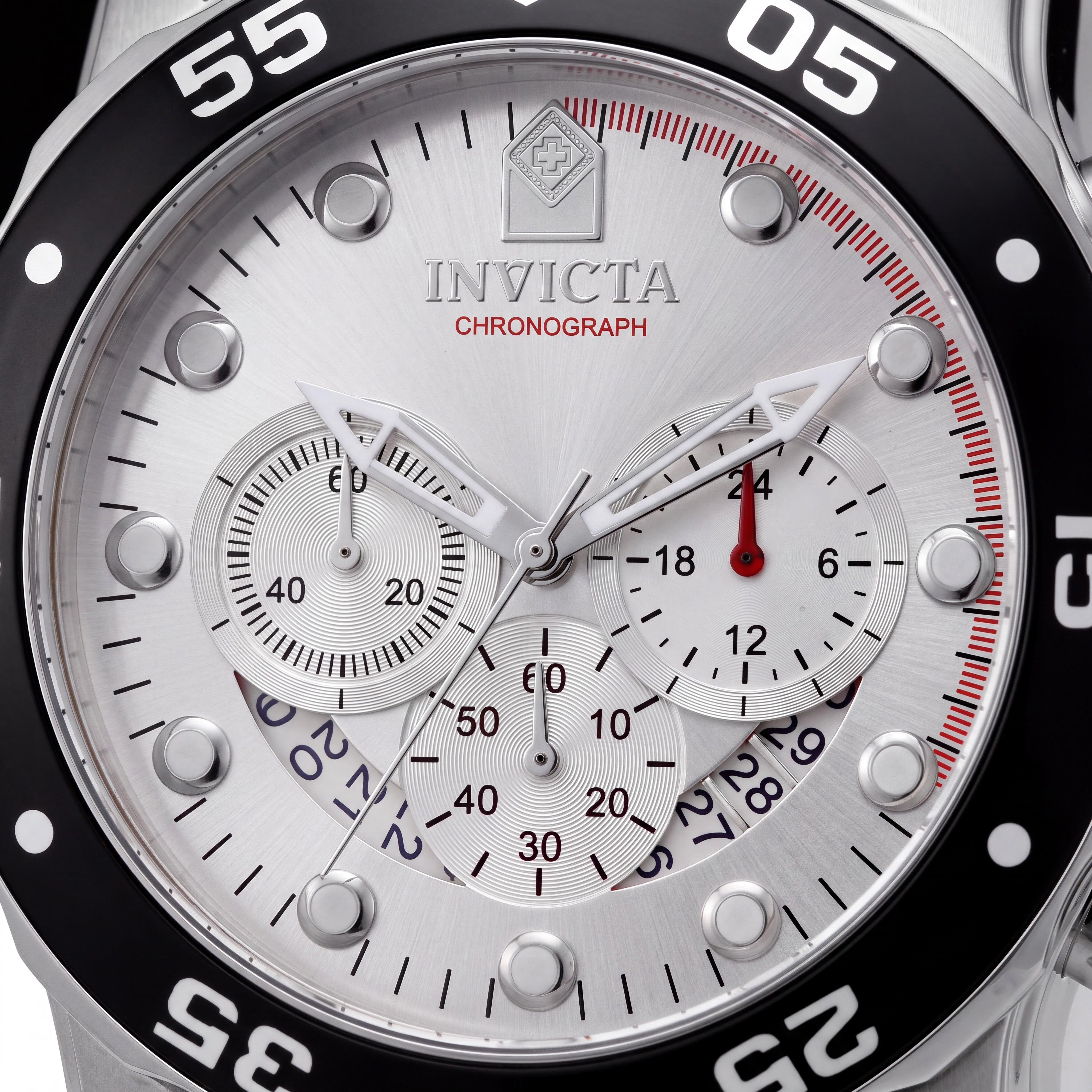Invicta Men's Pro Diver Quartz Chronograph Watch, Stainless Steel Case, White Polyurethane Strap, Silver Dial, Photo 2