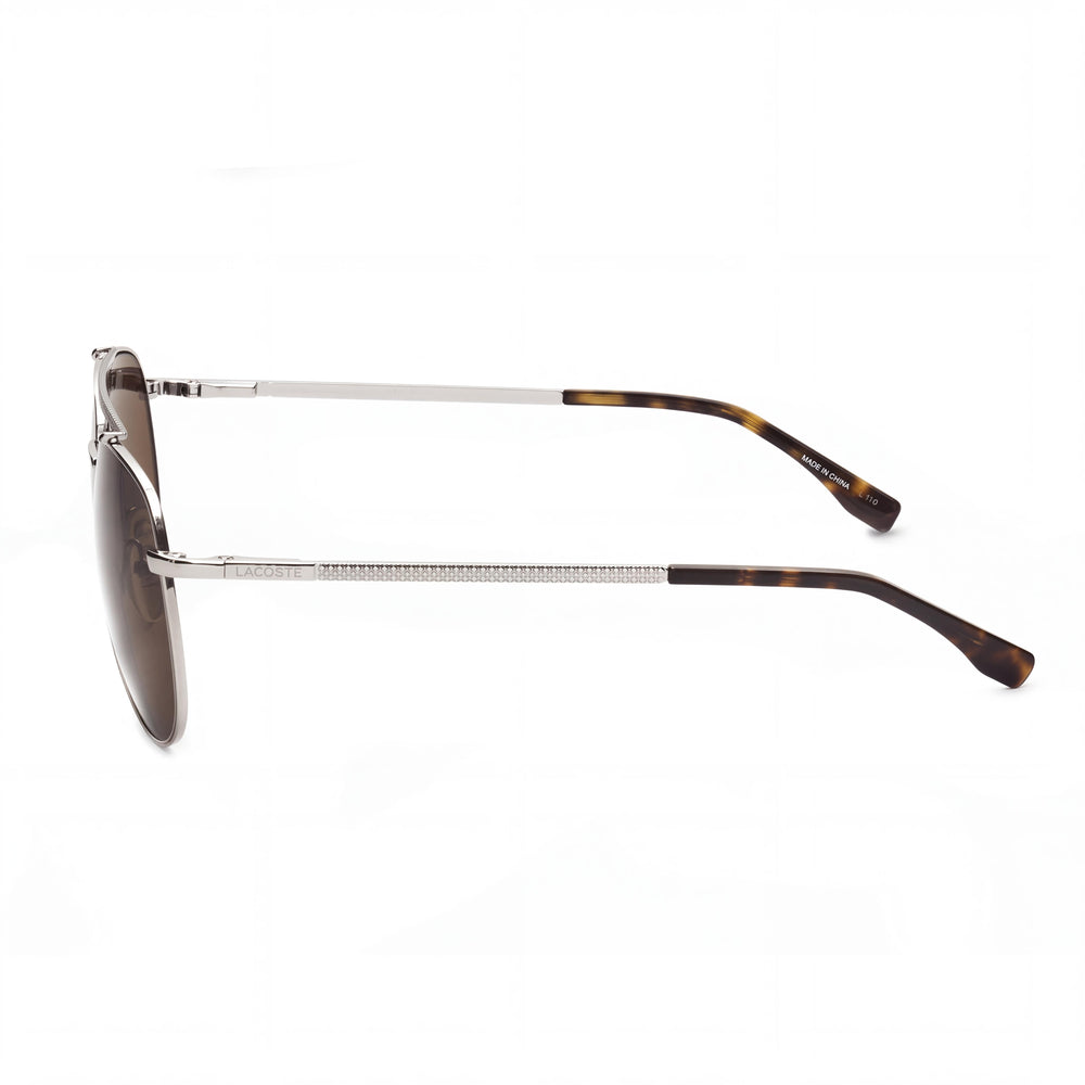 Gafas de sol unisex Lacoste L177S Gunmetal, armazón metálico tipo aviador, lentes de policarbonato marrones con protección UV, 57 mm