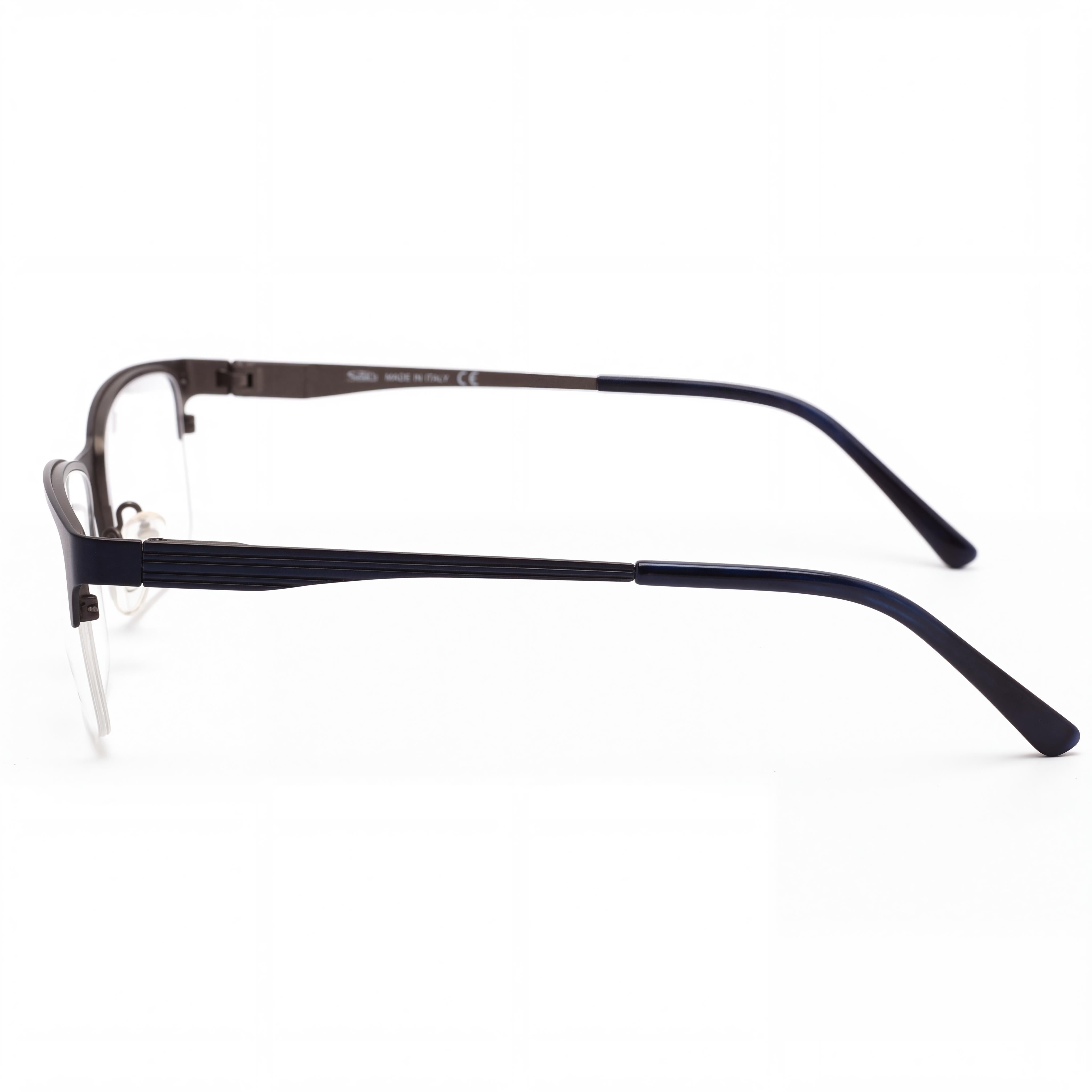 Gafas rectangulares de hombre ELASTA 3099 con montura metálica azul y lentes de policarbonato azul marino mate, tamaño 58-18-150, Photo 3
