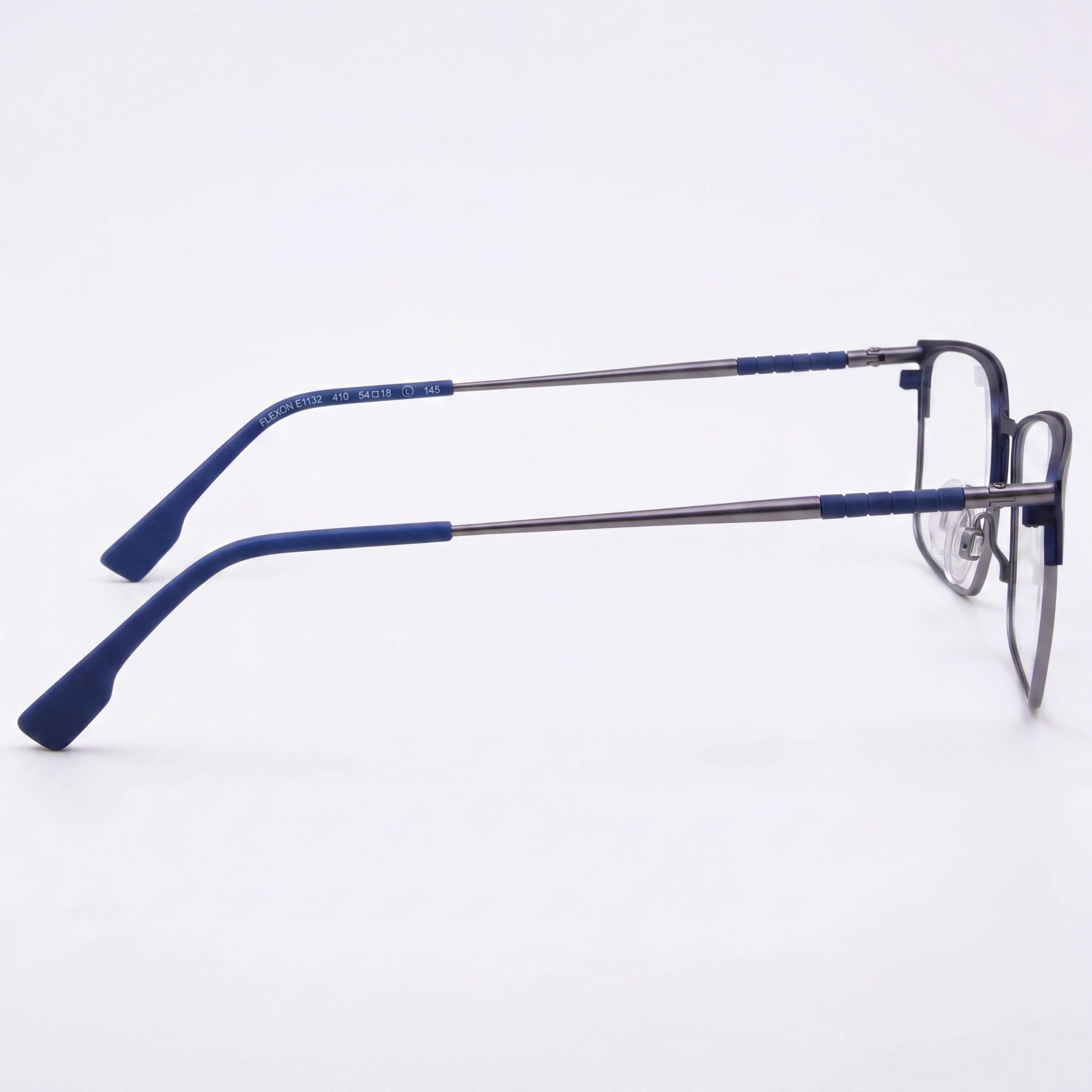 Flexon E1132 Matte Navy, Silver Rectangle Eyeglasses for Men, Metal, Photo 2