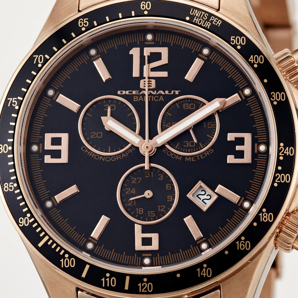 Oceanaut Baltica - Reloj cronógrafo de cuarzo suizo para hombre, color negro rosa, acero inoxidable, 42 mm, resistente al agua hasta 200 m