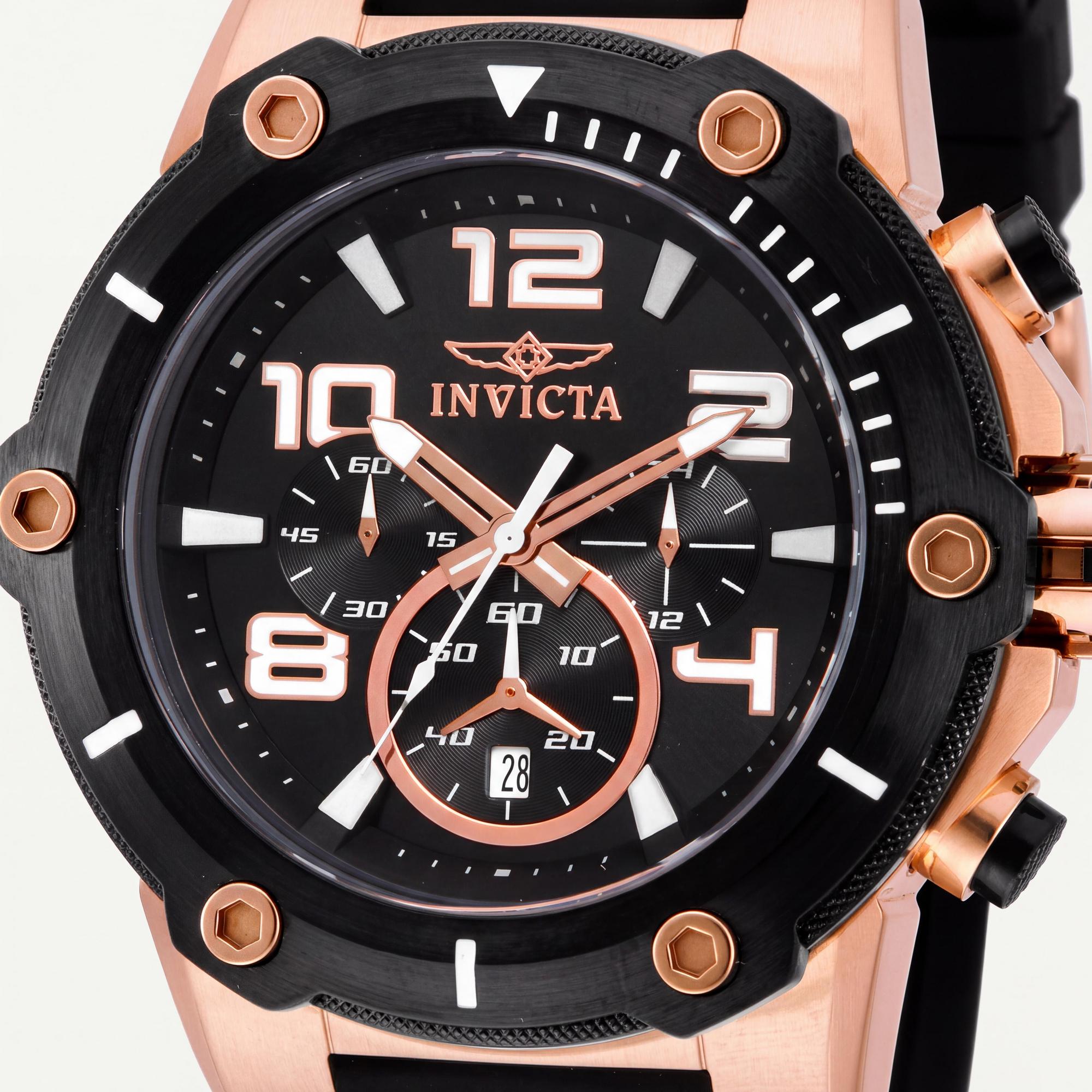 Invicta Speedway Men's Black & Rose Gold Stainless Steel Chronograph Watch with Black Polyurethane Strap, 51mm, Photo 2