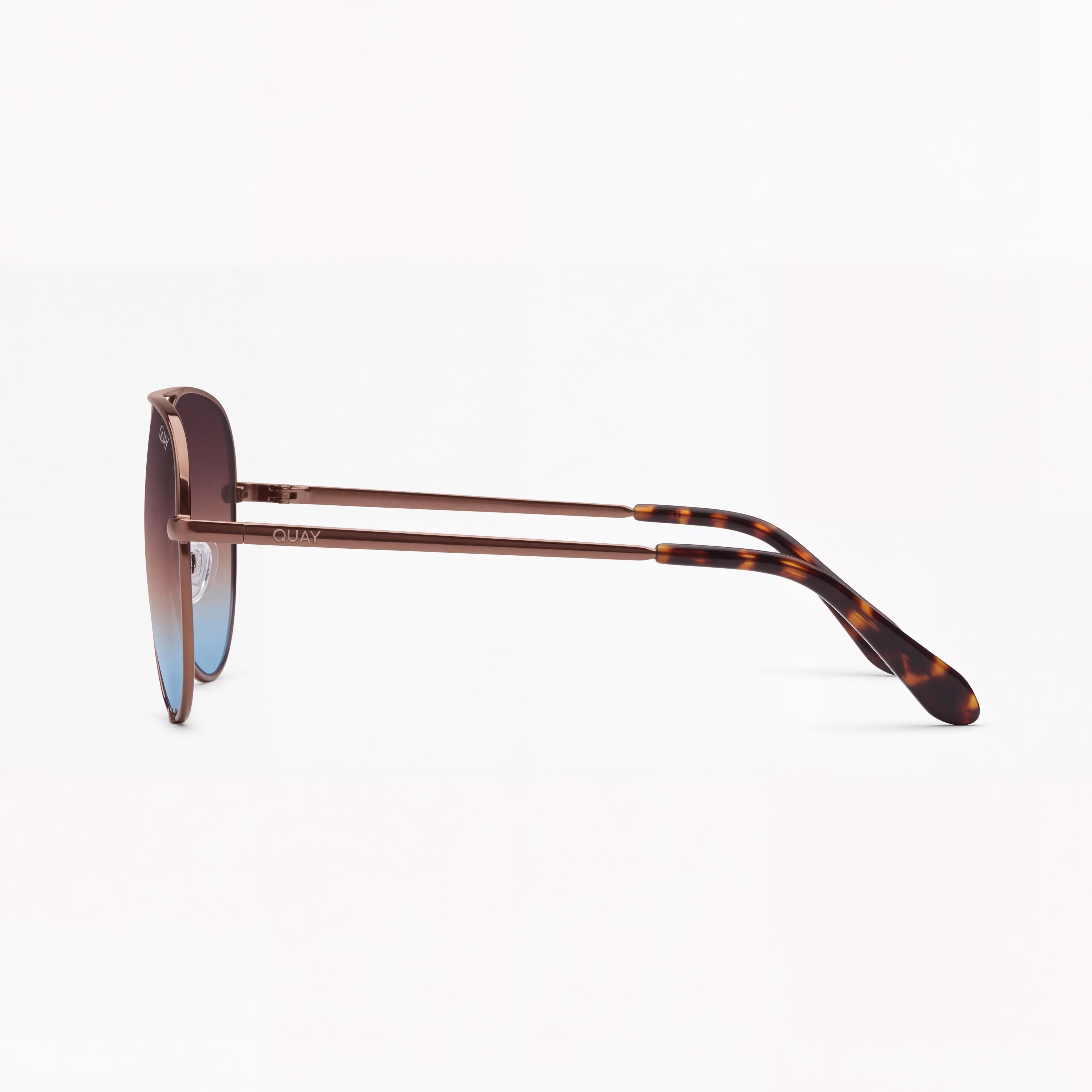 QUAY AUSTRALIA High Key Extra Large Unisex Metal Frame Sunglasses with Chocolate Brown Blue Non-Polarized Lenses & UV Protection, Photo 3