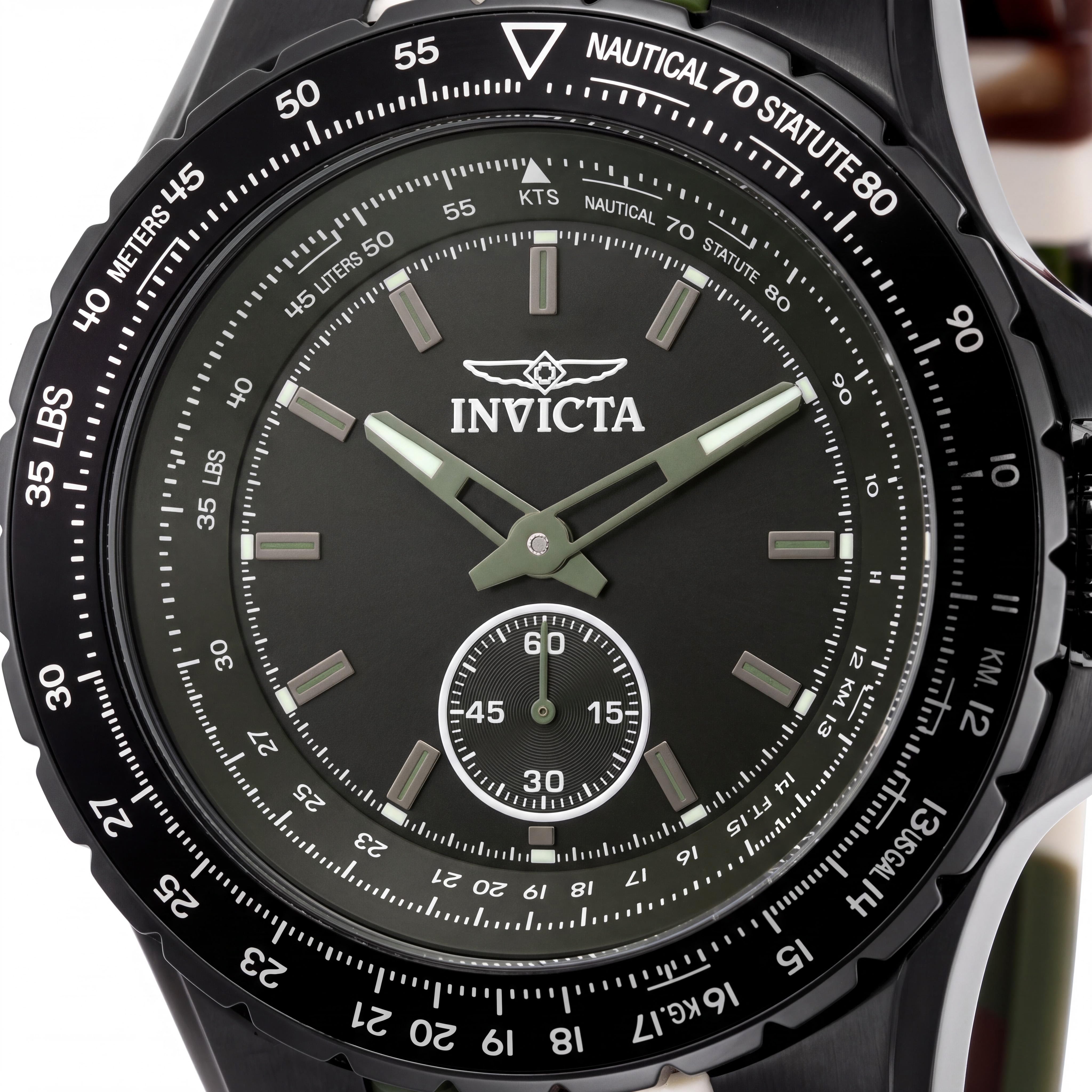 Reloj de cuarzo Invicta Aviator 49320 para hombre, caja de acero inoxidable de 50 mm, esfera negra, correa de silicona, Photo 2