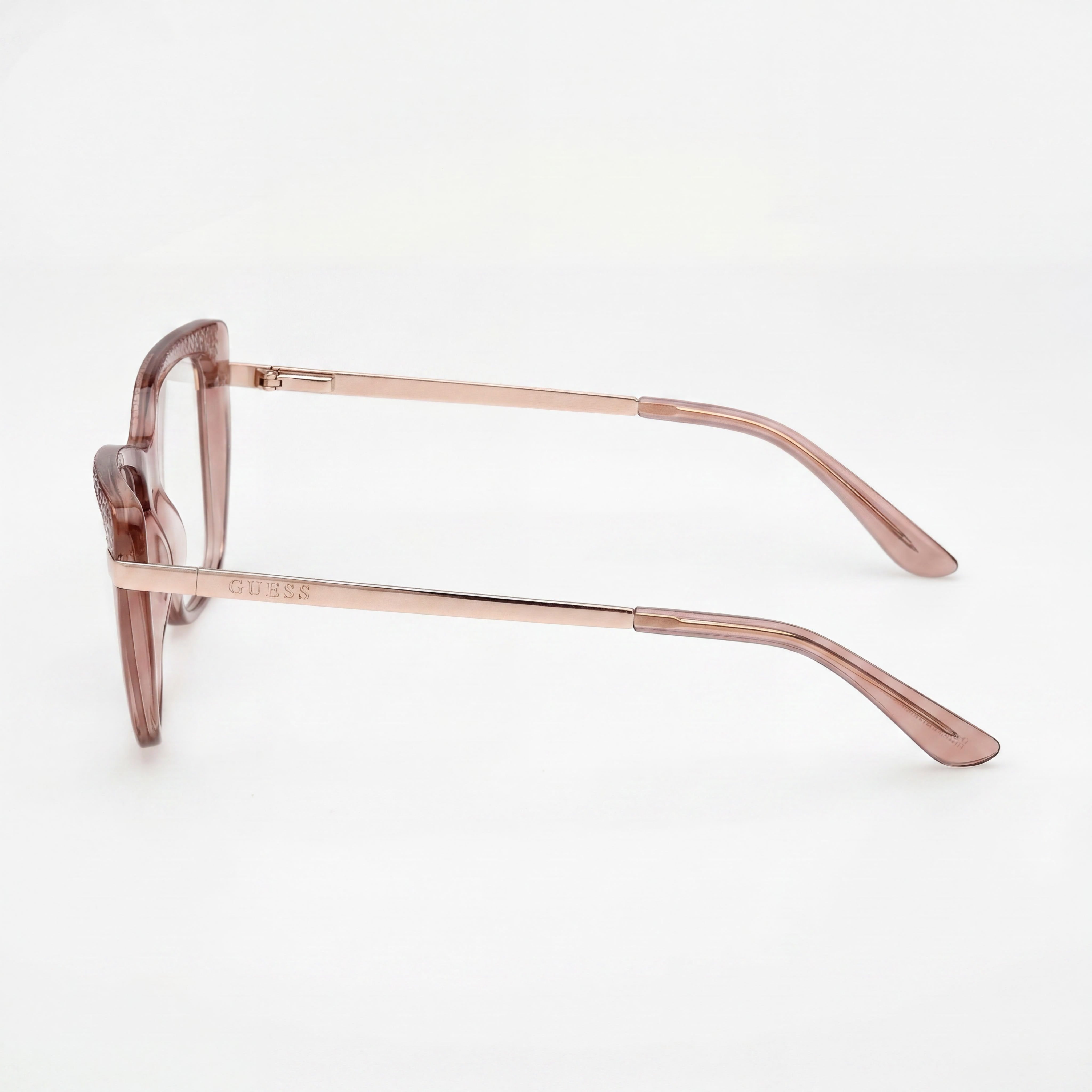 GUESS Clásico para mujer, montura de plástico brillante de color beige, lentes de policarbonato no graduadas 54-16-140, Photo 2