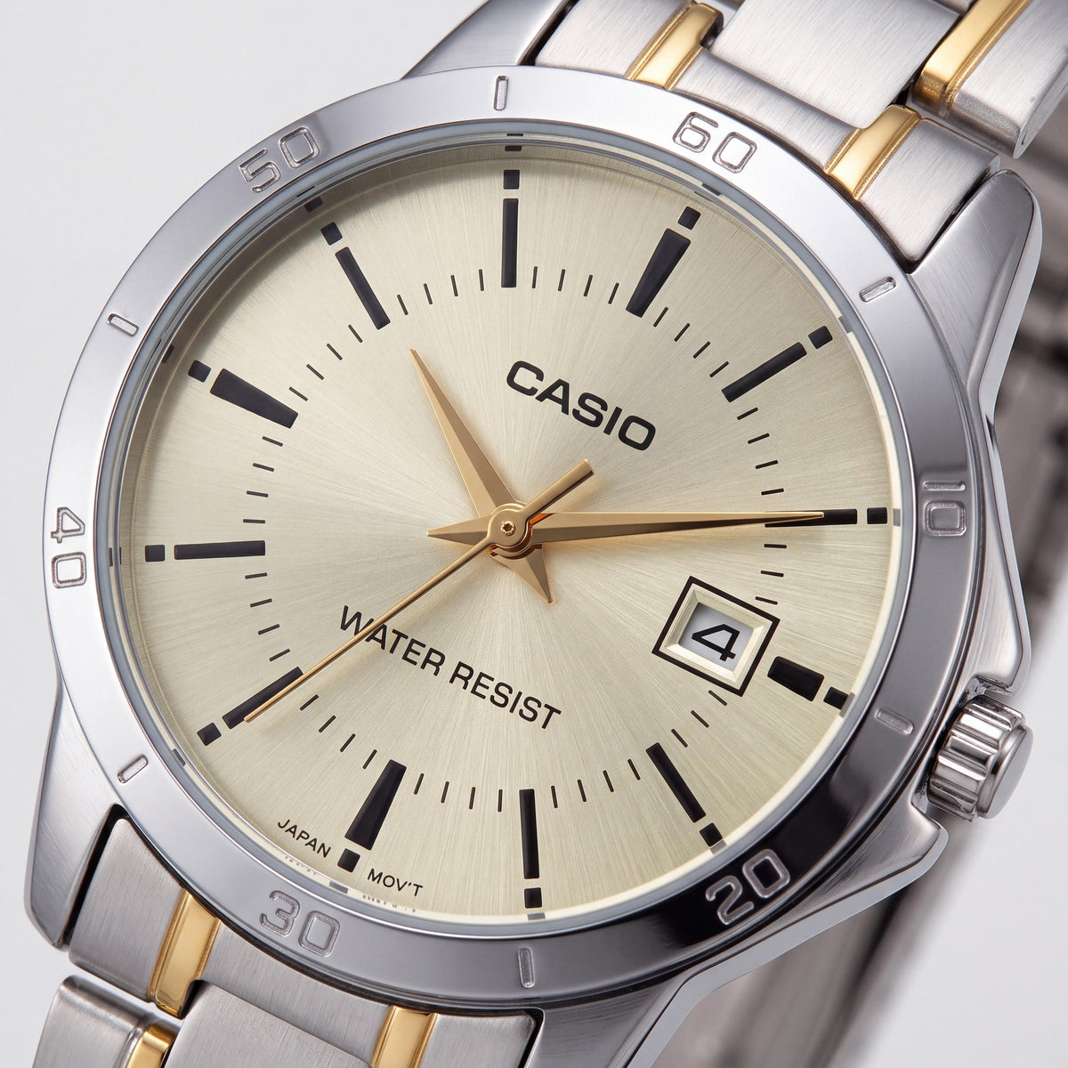 Casio LTP-V004SG-9A Women's Silver Gold Yellow Stainless Steel Bracelet Watch, Date Display, Water Resistant, Photo 2