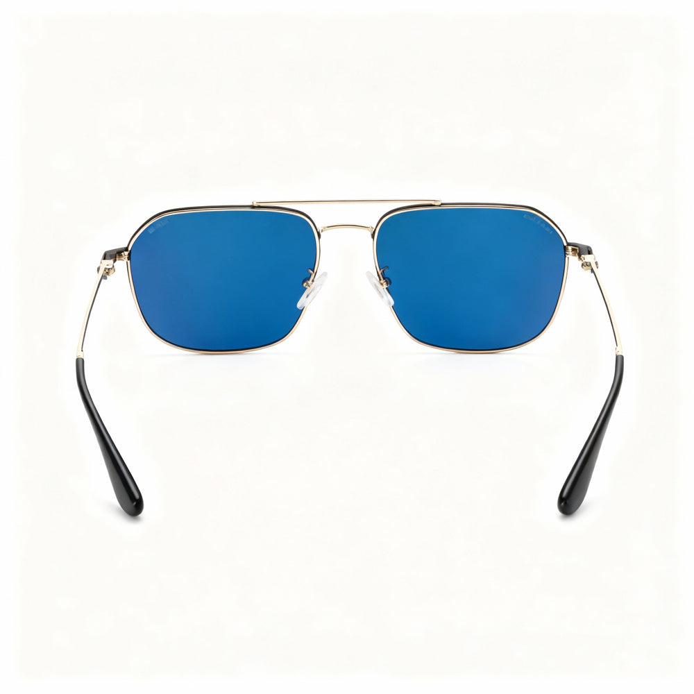 Gafas de sol POLICE Splf64-57300b para hombre, con montura de metal dorado, espejo azul chapado en oro, no polarizadas, 57 mm