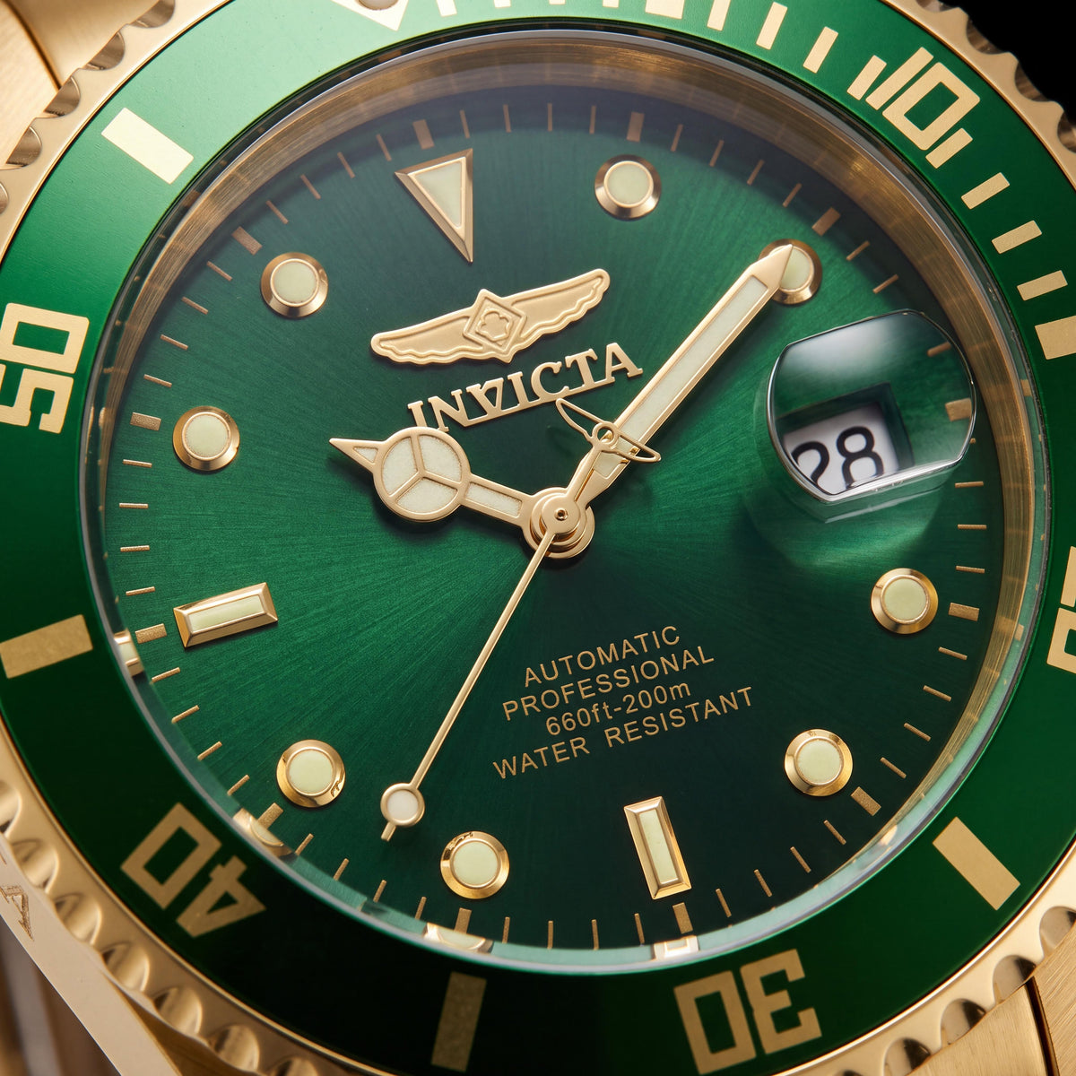 Invicta Men's 35711 Gold Tone Stainless Steel Automatic 200m Water Resistant Green Dial Luminous Watch 47mm, Photo 2