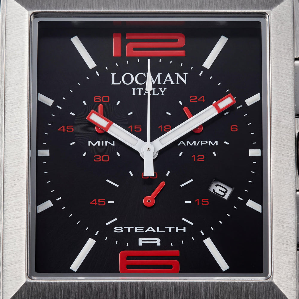 Reloj Locman Quartz 242BKRD1BK para Hombre, Esfera Negra, Caja de Acero Inoxidable, Correa de Silicona, Resistente al Agua, Cristal Mineral Resistente a los Arañazos