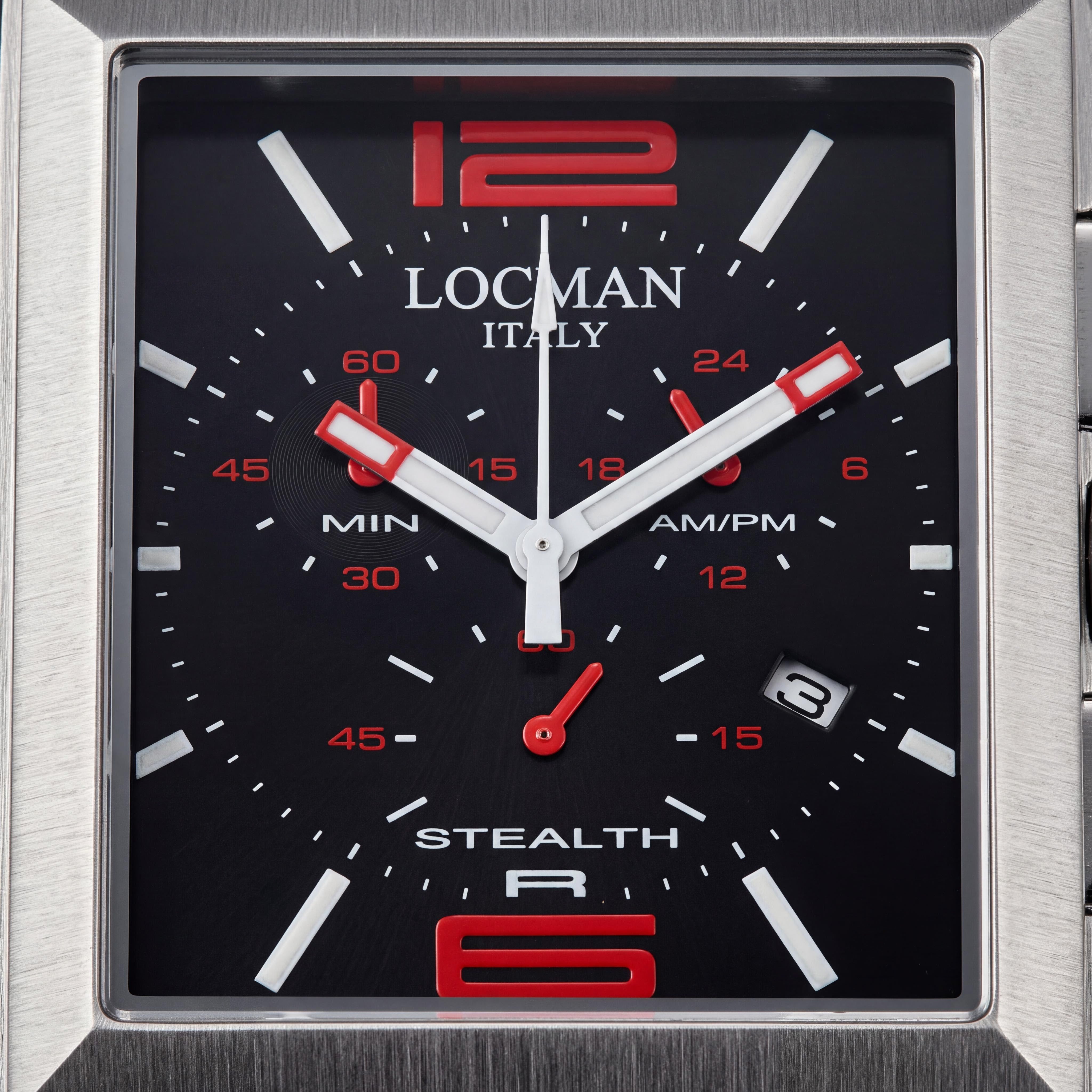 Locman Quartz 242BKRD1BK Watch Men's Black Dial Stainless Steel Case Silicone Strap Water Resistant Scratch Resistant Mineral Crystal, Photo 2