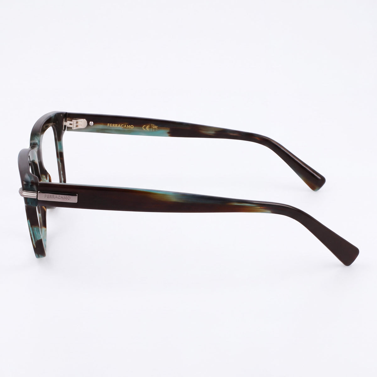 Gafas Ferragamo para hombre Sf3014 con montura de acetato verde a rayas y lentes transparentes de policarbonato de 55 mm, Photo 3