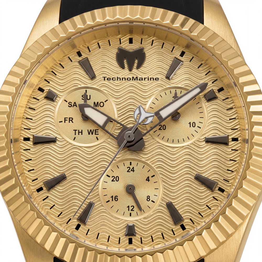 Reloj Technomarine Sea TM-719031 para mujer, de cuarzo, resistente al agua, de silicona negra y acero inoxidable tono dorado, 38 mm