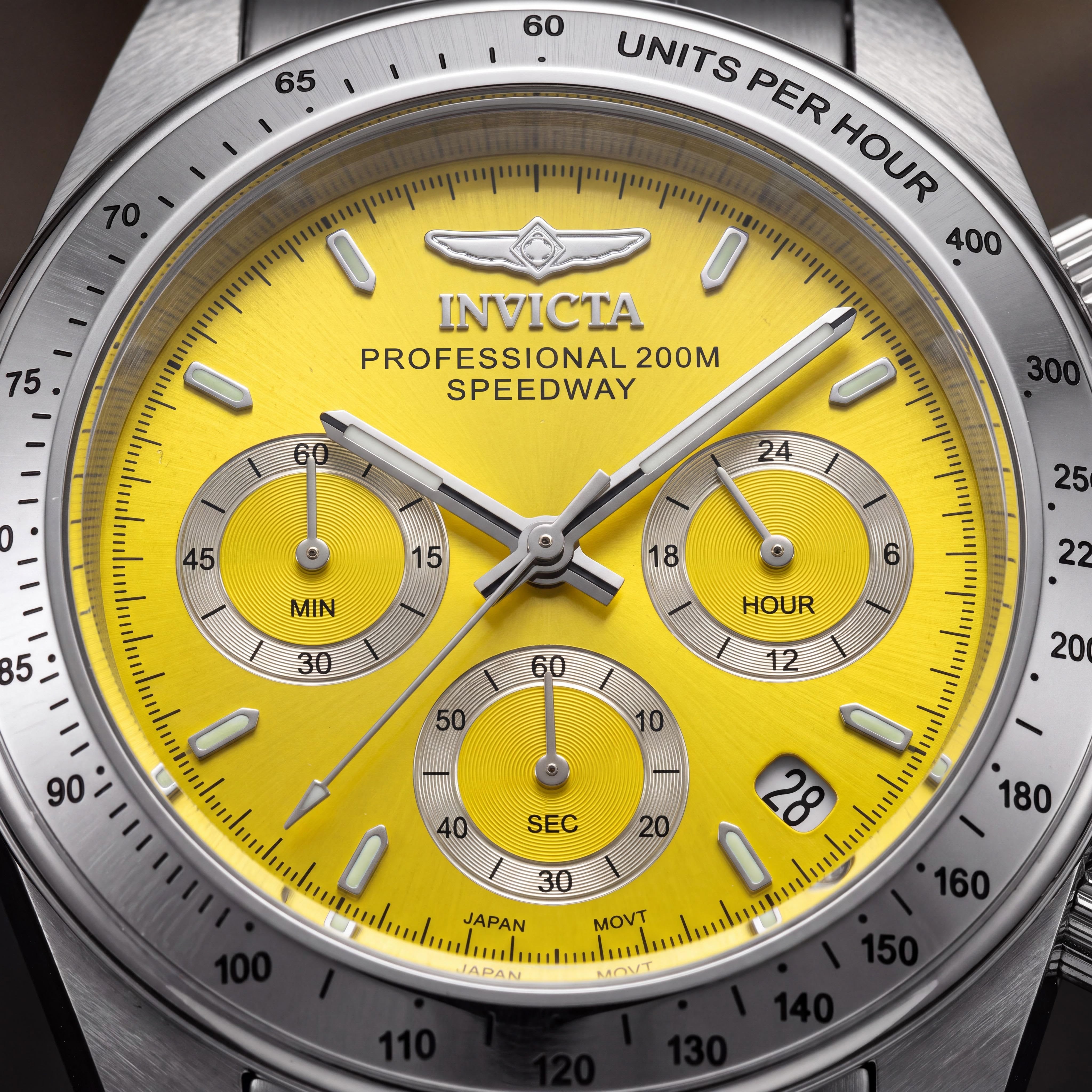 Invicta 14383 Chronograph Quartz Movement Unisex Watch Yellow Silver Dial Stainless Steel Tachymeter 200m WR, Photo 2