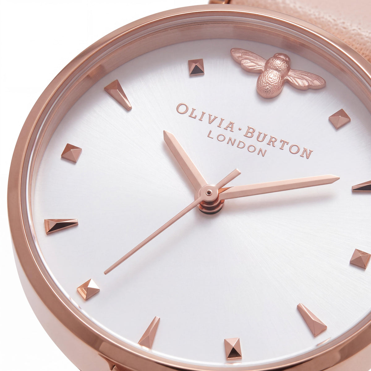 Reloj de mujer Olivia Burton de 30 mm, correa de piel nude peach, esfera blanca y caja de acero inoxidable oro rosa, Photo 2