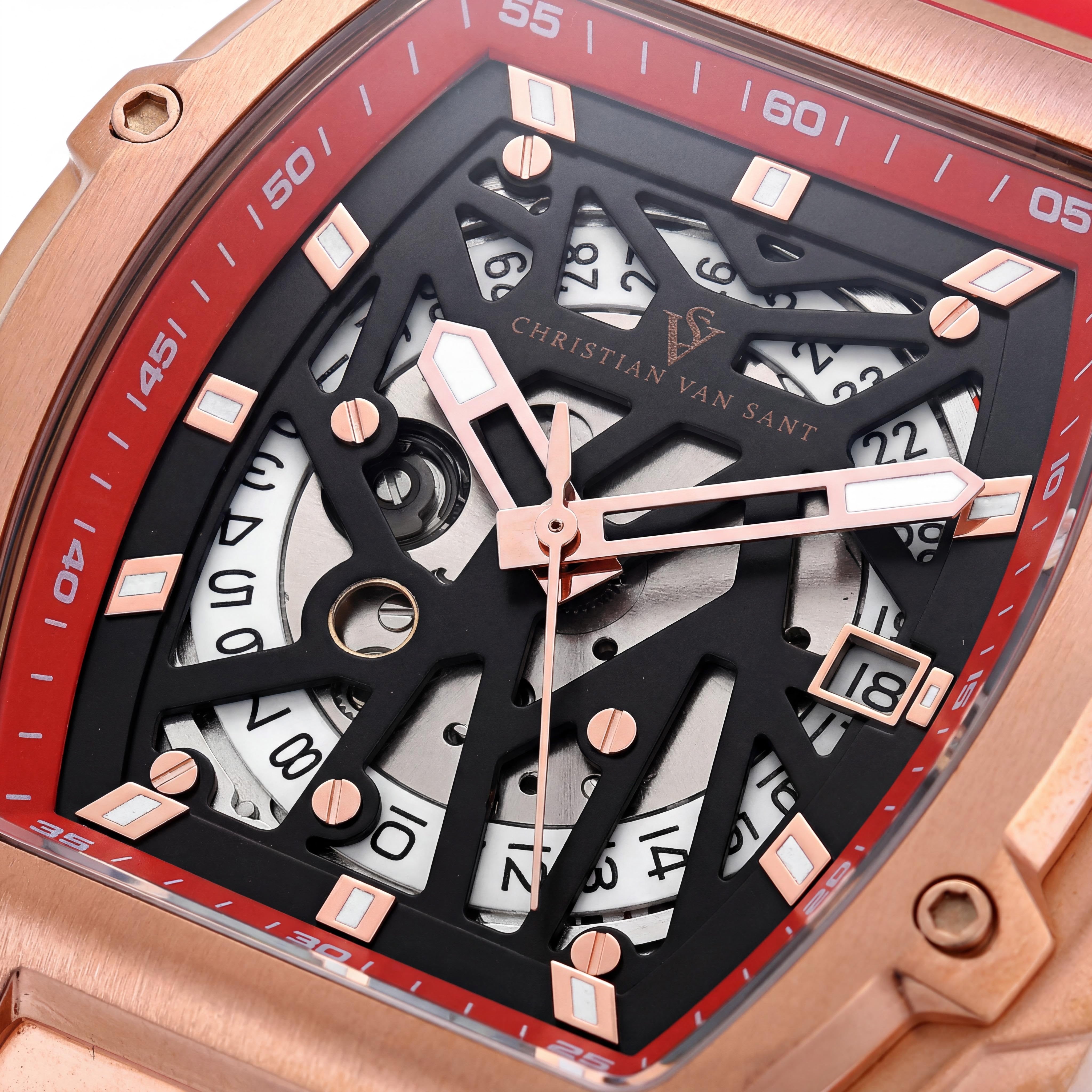 Christian Van Sant CV6194 Men's Automatic Watch, Black Frame, Stainless Steel Case, Rubber Strap, Water Resistant, Photo 2