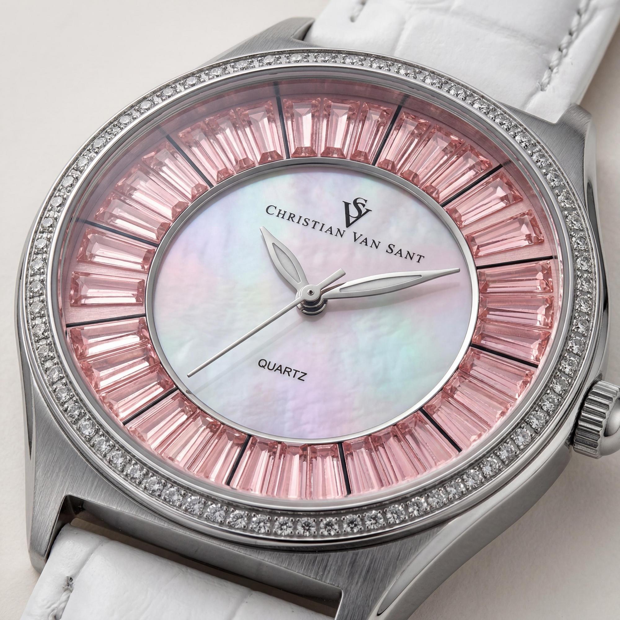 Christian Van Sant Women’s Quartz Movement Watch, Mother of Pearl Dial, Stainless Steel Case, Leather Strap, Photo 2