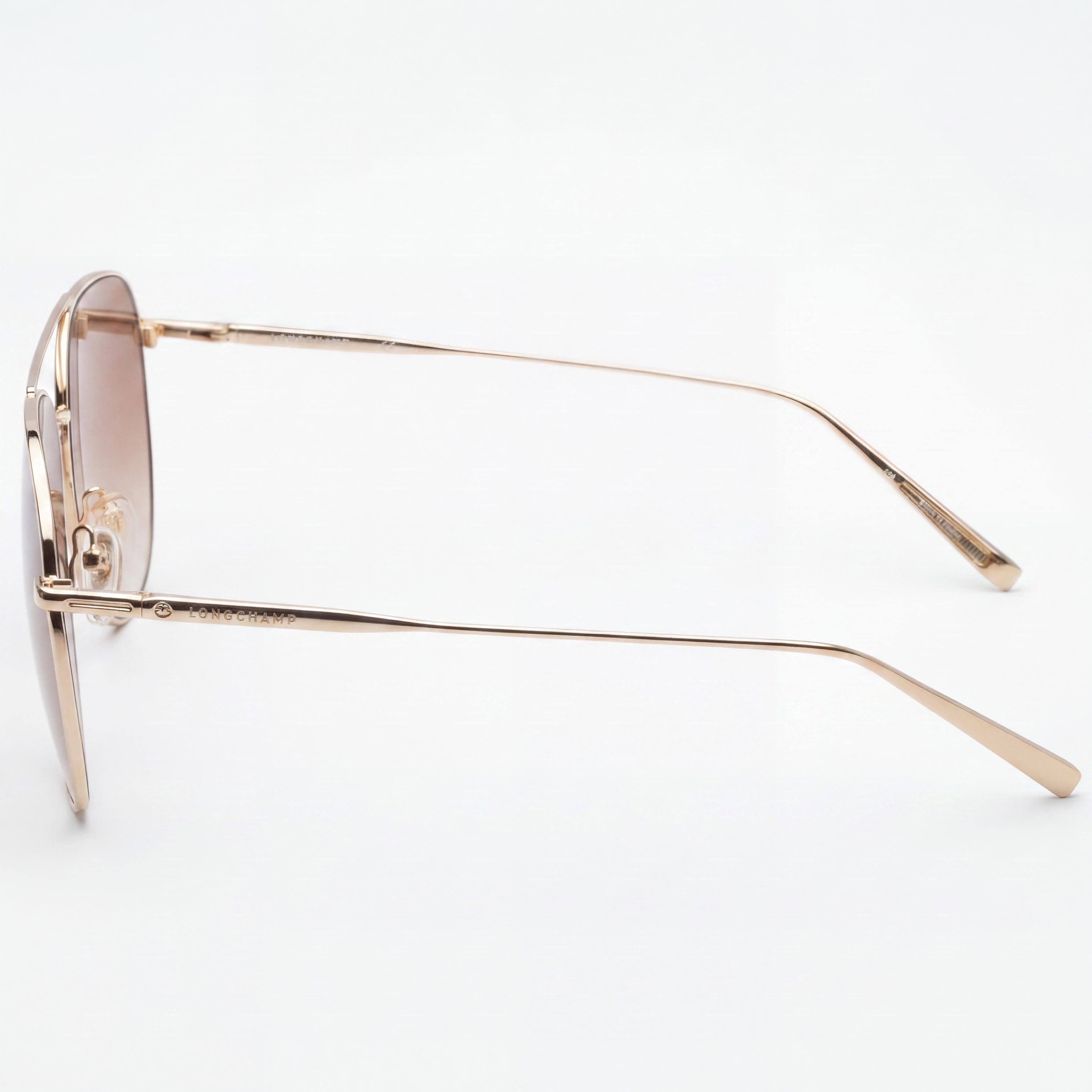 Longchamp Modern Women's Metal Pilot Sunglasses, Golden-brown Frame, Gradient Brown Lenses, UV400, 59mm, Photo 3