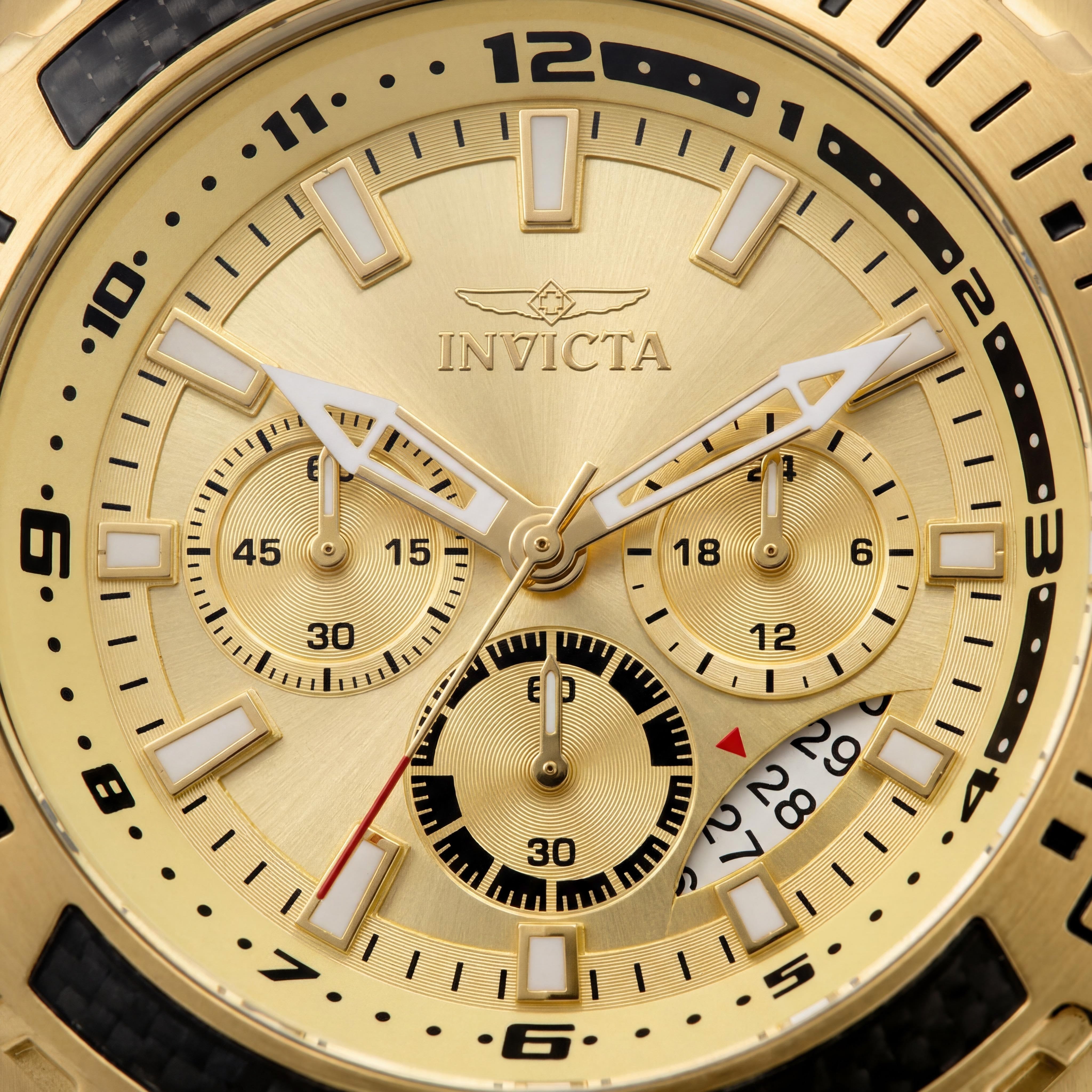 Reloj Invicta Pro Diver de cuarzo para hombre con cronógrafo, de acero inoxidable dorado, luminoso, con bisel giratorio de 51 mm, Photo 2