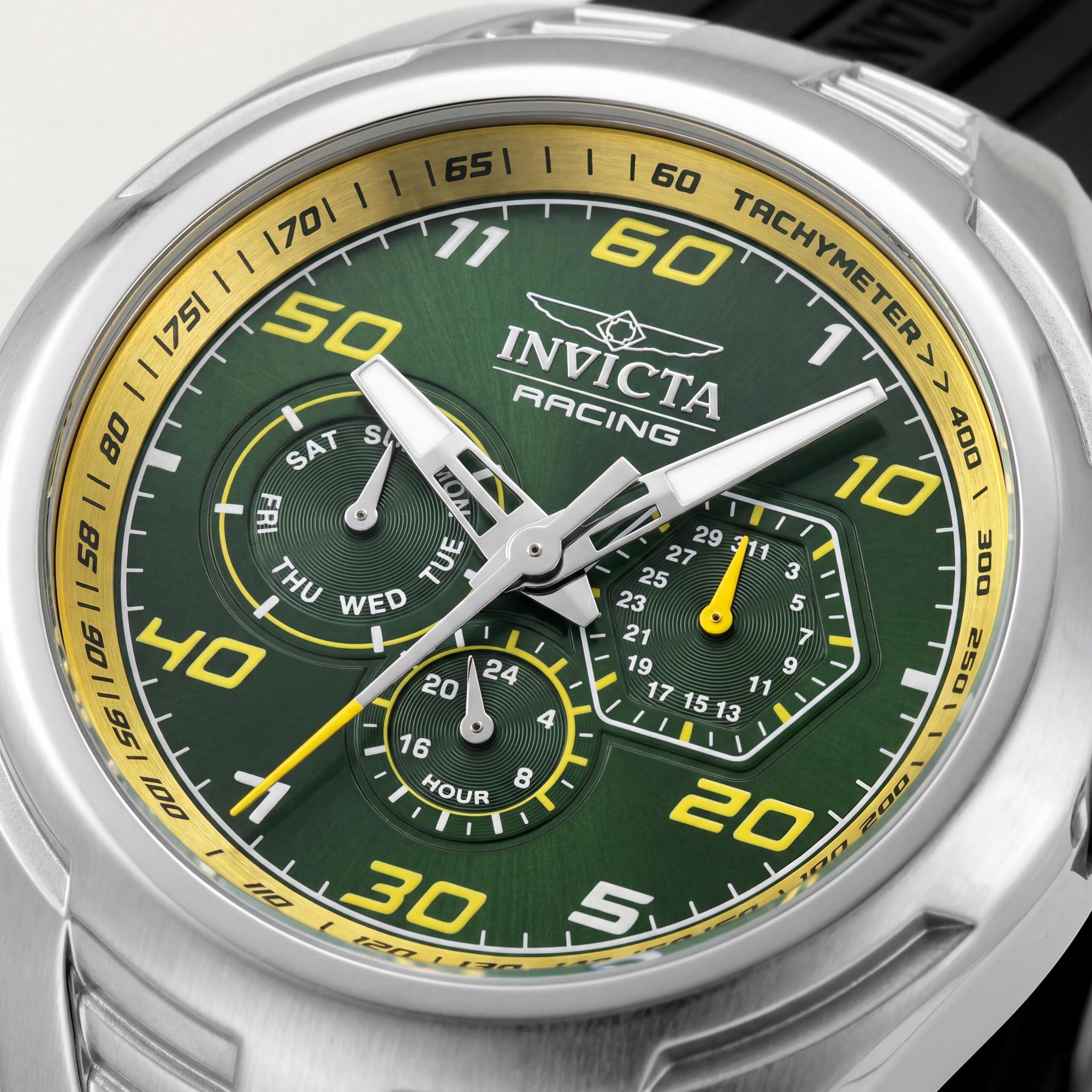 Invicta Racing 47728 Unisex Chronograph Quartz 46mm Silver Stainless Steel Green Dial Silicone Strap Watch, Photo 2