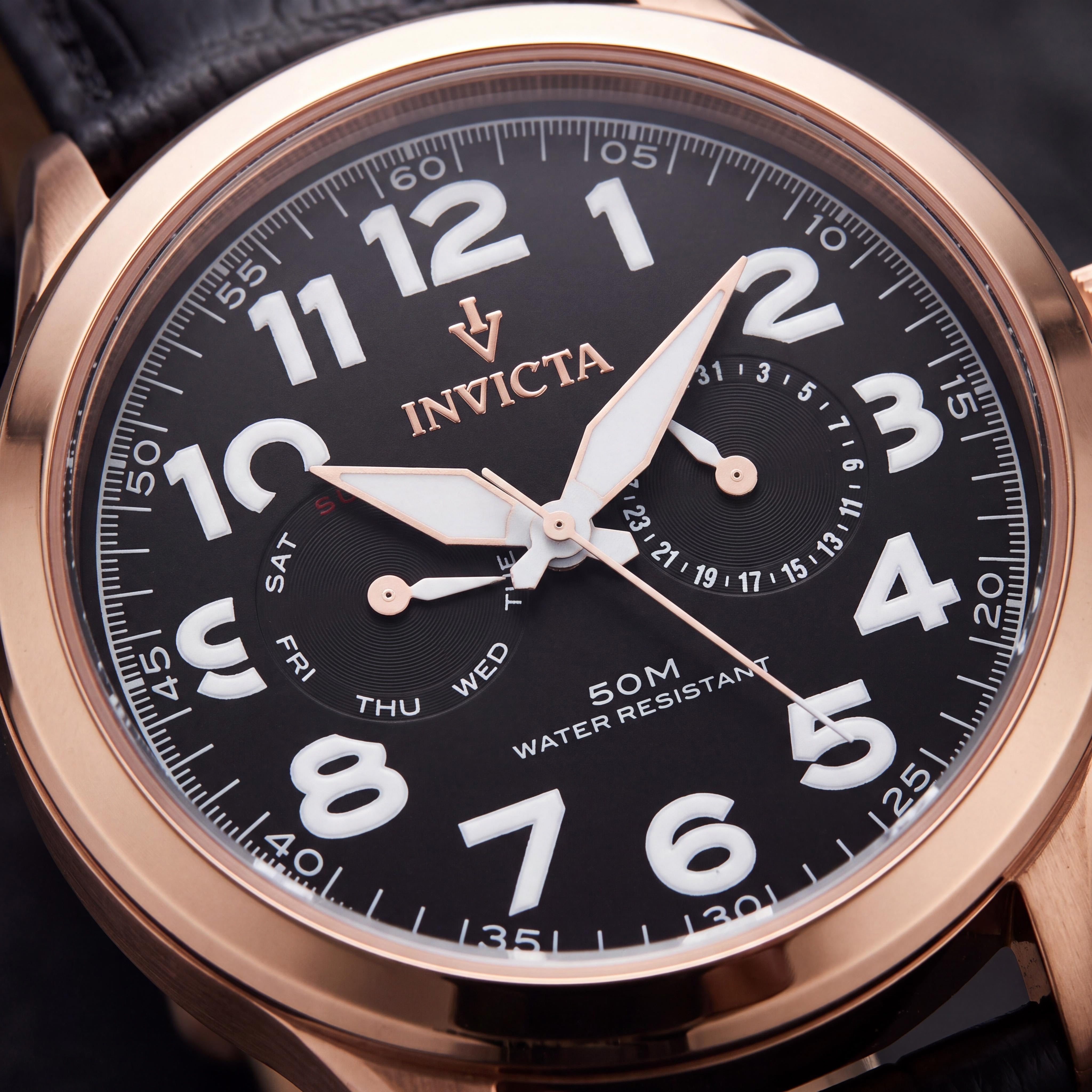 Invicta VINTAGE 11742 Men's Rose Gold-Tone Stainless Steel Swiss Quartz Croco-Embossed Leather Watch 45mm, Photo 2