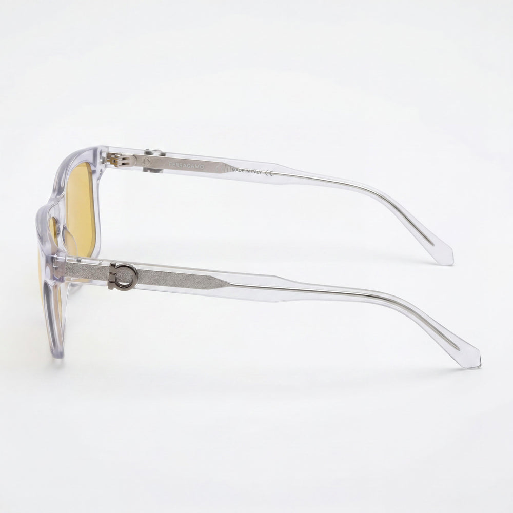 Gafas de sol rectangulares Ferragamo modernas unisex de acetato con montura gris transparente, protección UV 400 no polarizadas de 55 mm