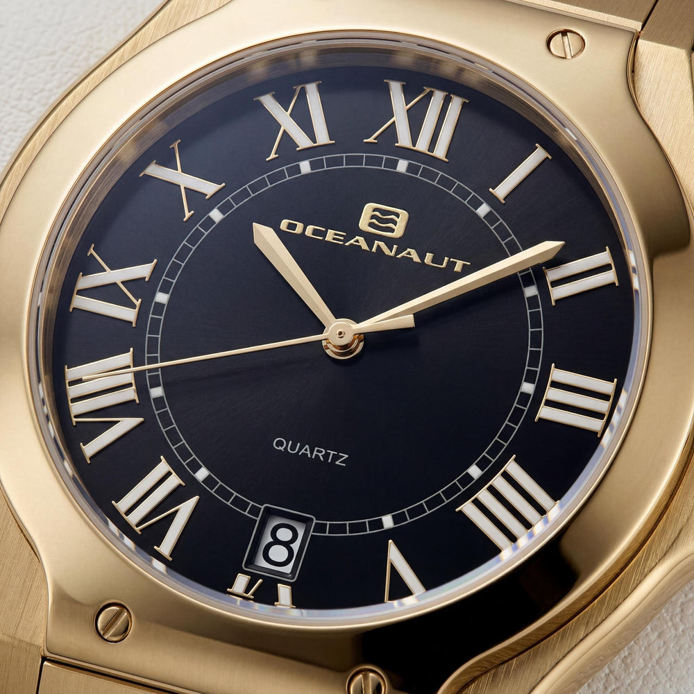 Reloj Oceanaut de cuarzo para mujer, esfera negra, acero inoxidable, resistente al agua y a los arañazos, con minerales.