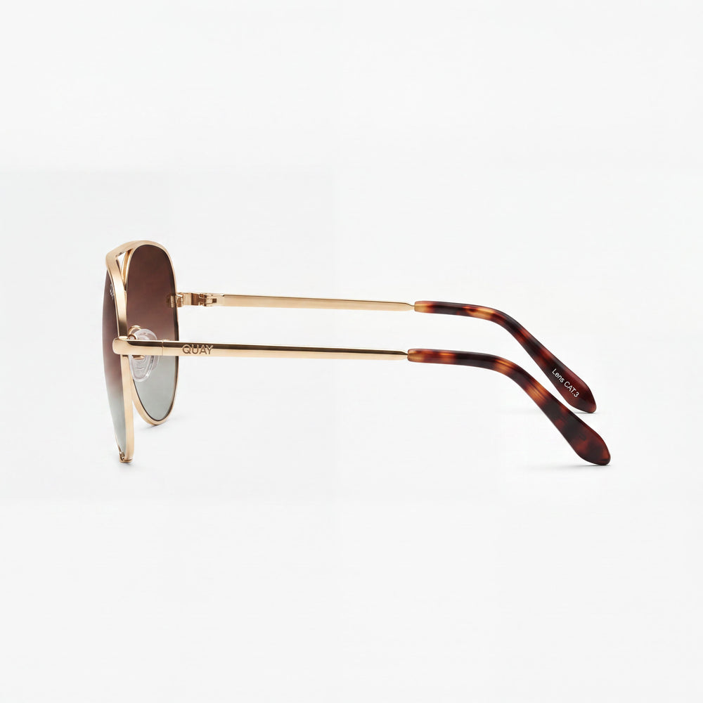 QUAY AUSTRALIA High Key Large Women's Metal Gold Brown Fade Frame Brown Fade Polarized UV Protection Sunglasses
