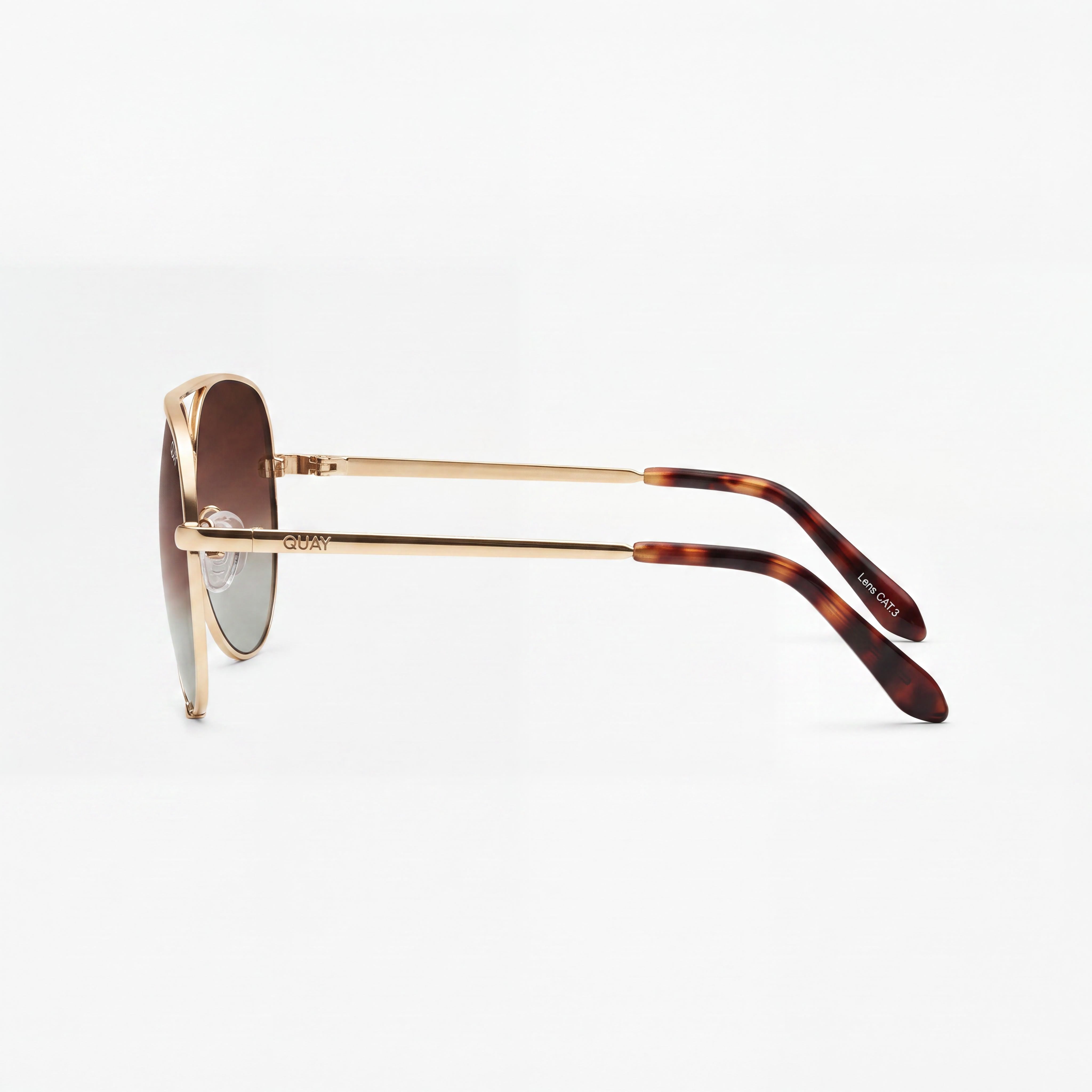 Gafas de sol QUAY AUSTRALIA High Key grandes de metal dorado con montura marrón degradada y lentes polarizadas marrón degradado con protección UV para mujer, Photo 3