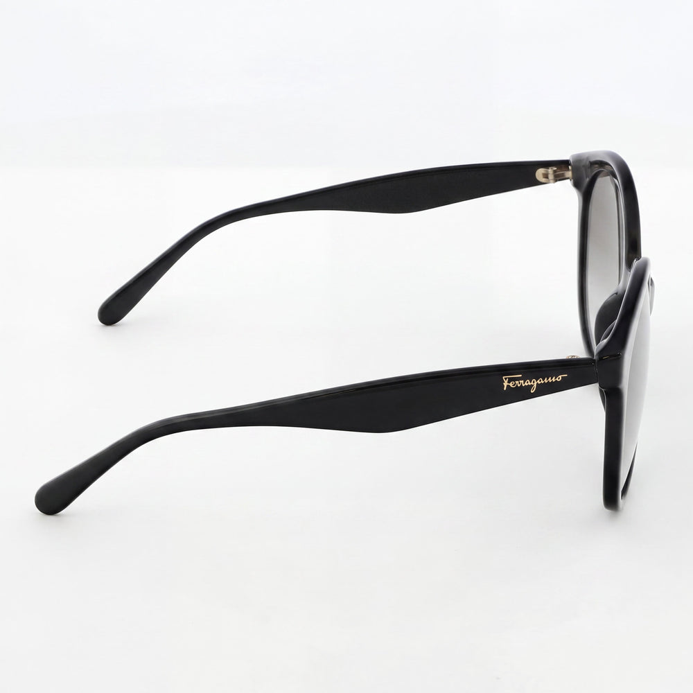 Salvatore Ferragamo SF1071S Women's Black Plastic Round Sunglasses with Grey Gradient Lenses, 58mm, UV Protection