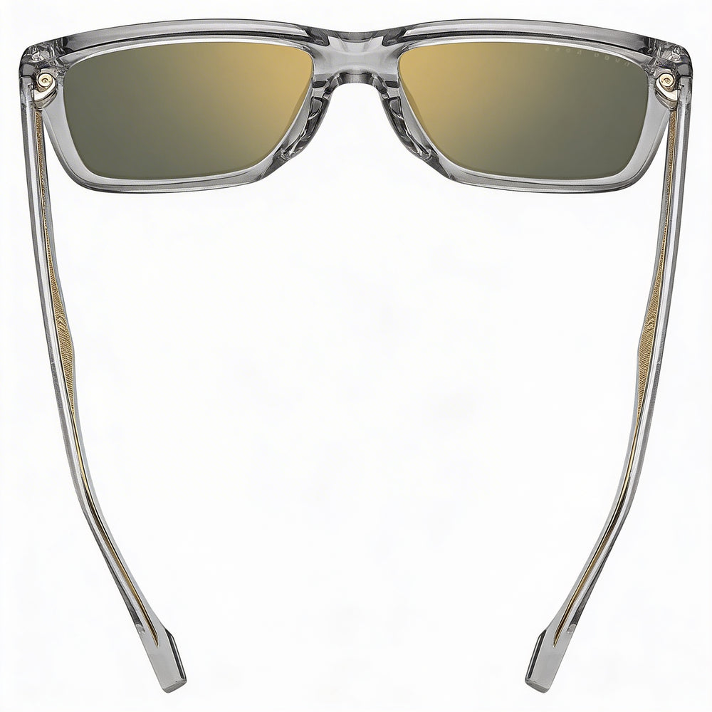 Gafas de sol Hugo Boss Classic para hombre, cuadradas, de acetato gris transparente con montura completa y lentes de espejo verde dorado de 55 mm