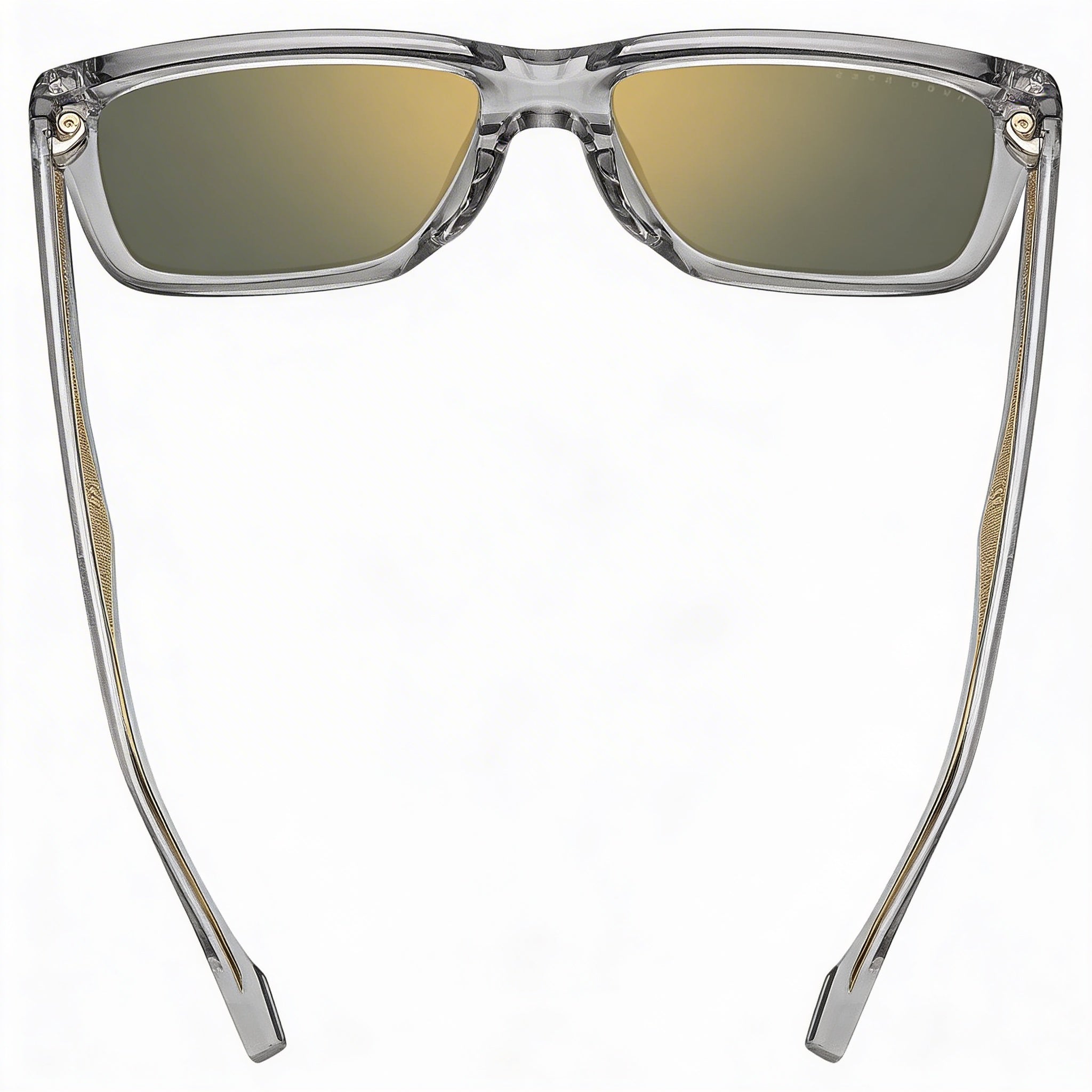 Gafas de sol Hugo Boss Classic para hombre, cuadradas, de acetato gris transparente con montura completa y lentes de espejo verde dorado de 55 mm, Photo 3