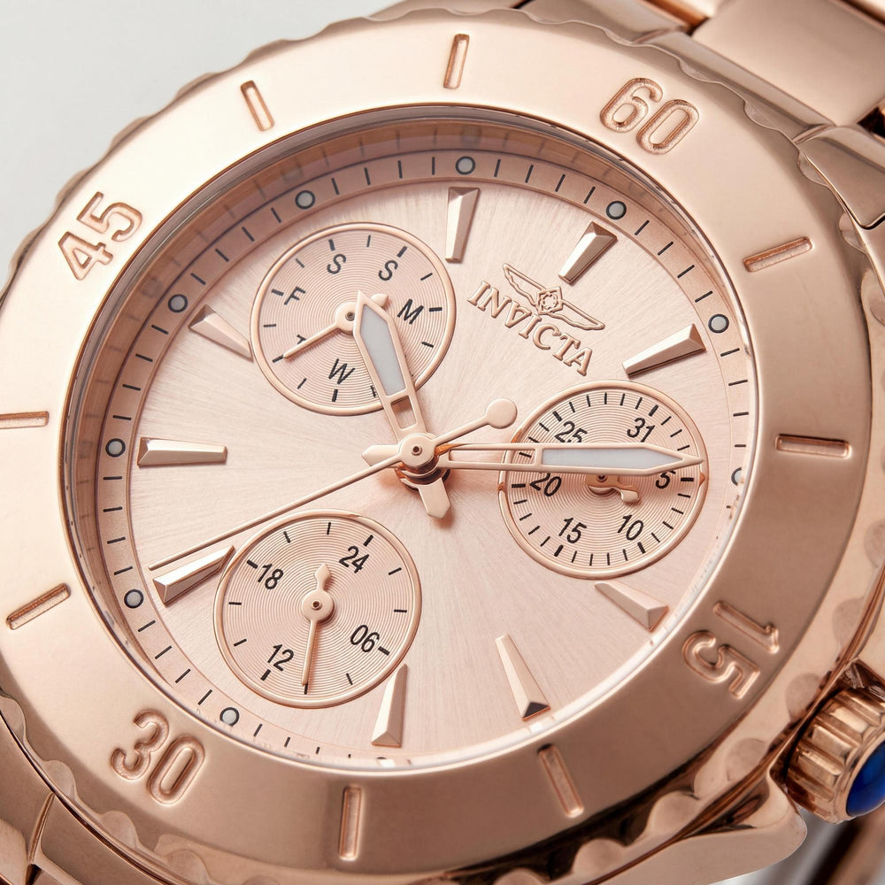 Reloj Invicta Angel 48403 unisex de cuarzo, cronógrafo de acero inoxidable en oro rosa de 38 mm, resistente al agua hasta 10 bares.