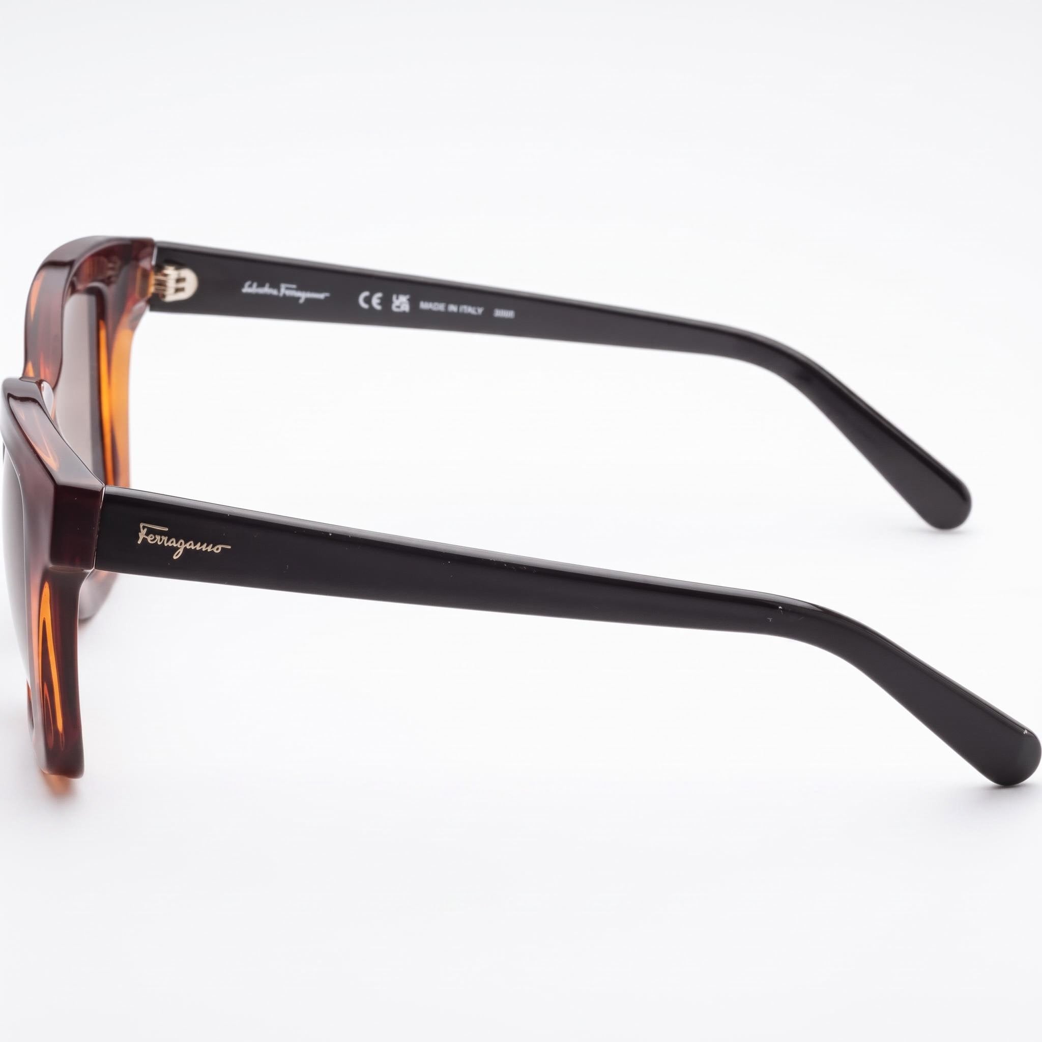 Salvatore Ferragamo Gafas de sol clásicas unisex de plástico tortuga con degradado marrón, sin polarizar, protección UV 53mm, Photo 3