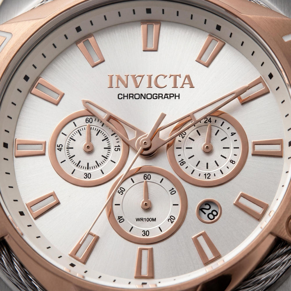 Reloj de cuarzo Invicta Bolt Chronograph para hombre, de acero inoxidable, bicolor, plateado y oro rosa, de 50 mm