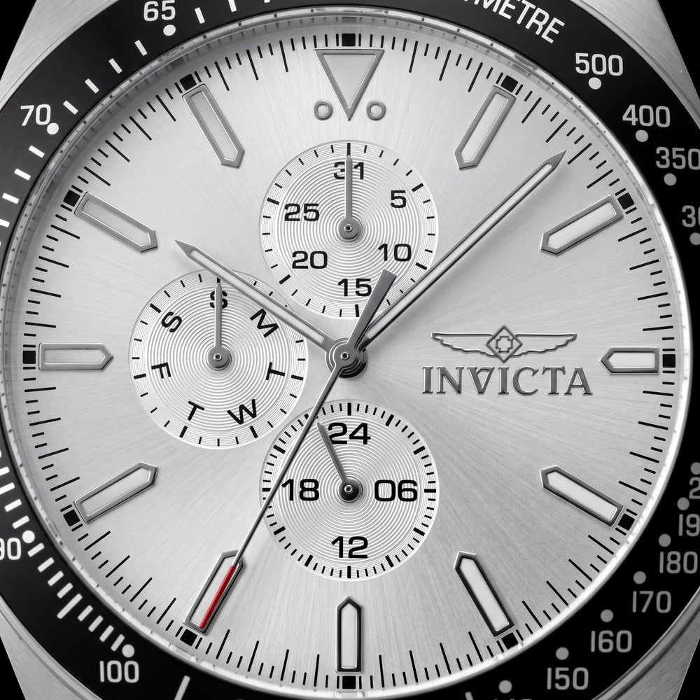 Reloj Invicta Aviator 48855 unisex de cuarzo, acero inoxidable, 45 mm, esfera plateada, correa de silicona, 10 ATM WR, 24 horas