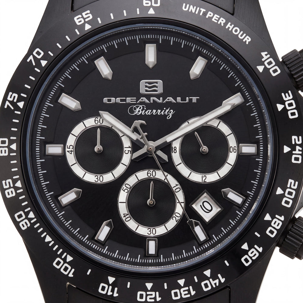 Reloj para hombre Oceanaut OC6113 Biarritz con cronógrafo, bisel de cerámica, plateado y azul, 44 mm