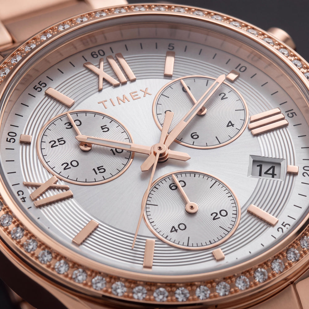 Timex TW2V57900JI Women's Modern Chronograph Analog Watch with Indiglo, Rose Gold, 30m Water Resistant