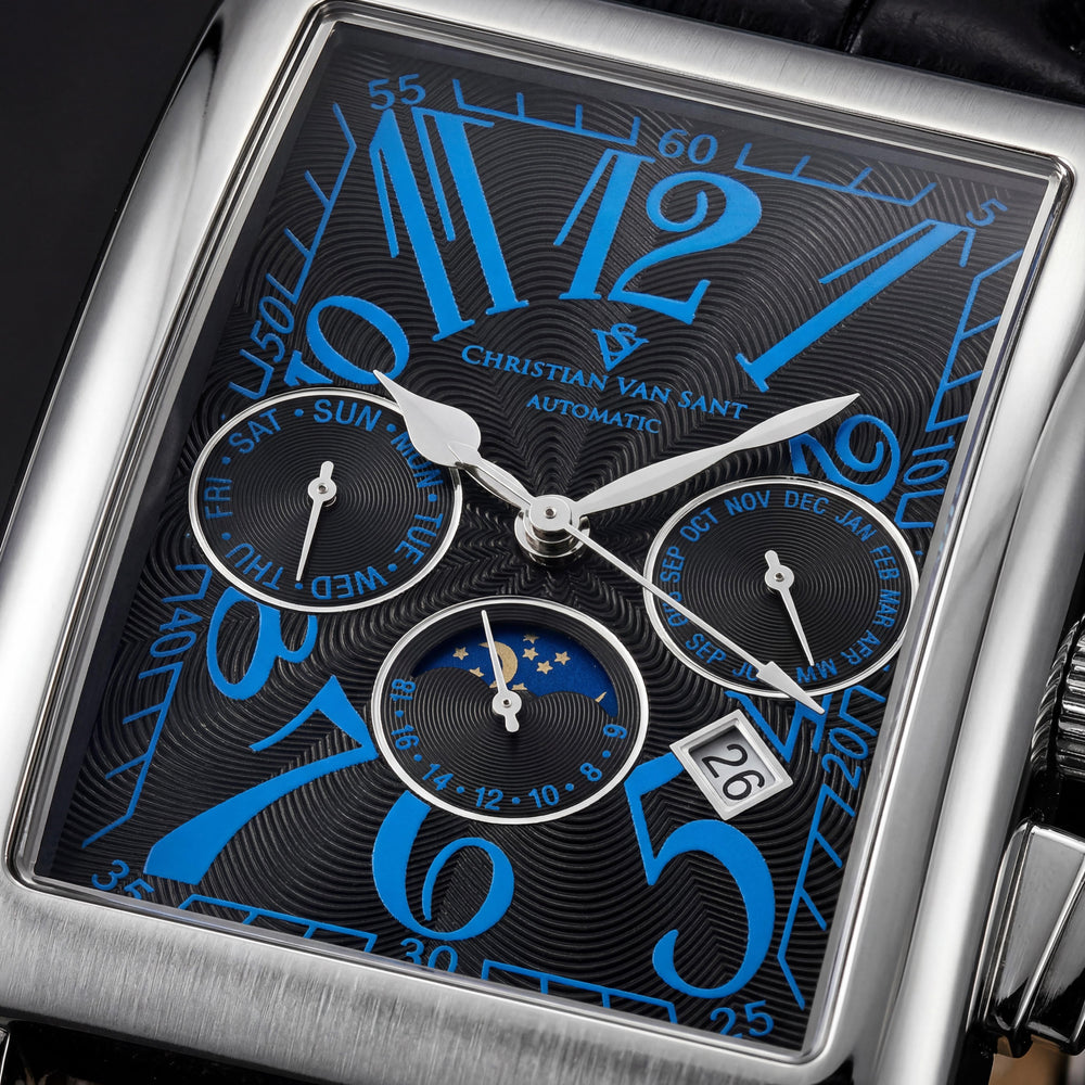 Christian Van Sant CV9135 Prodigy Men's Automatic Multi-Function Date Moonphase Black Stainless Steel Leather Watch