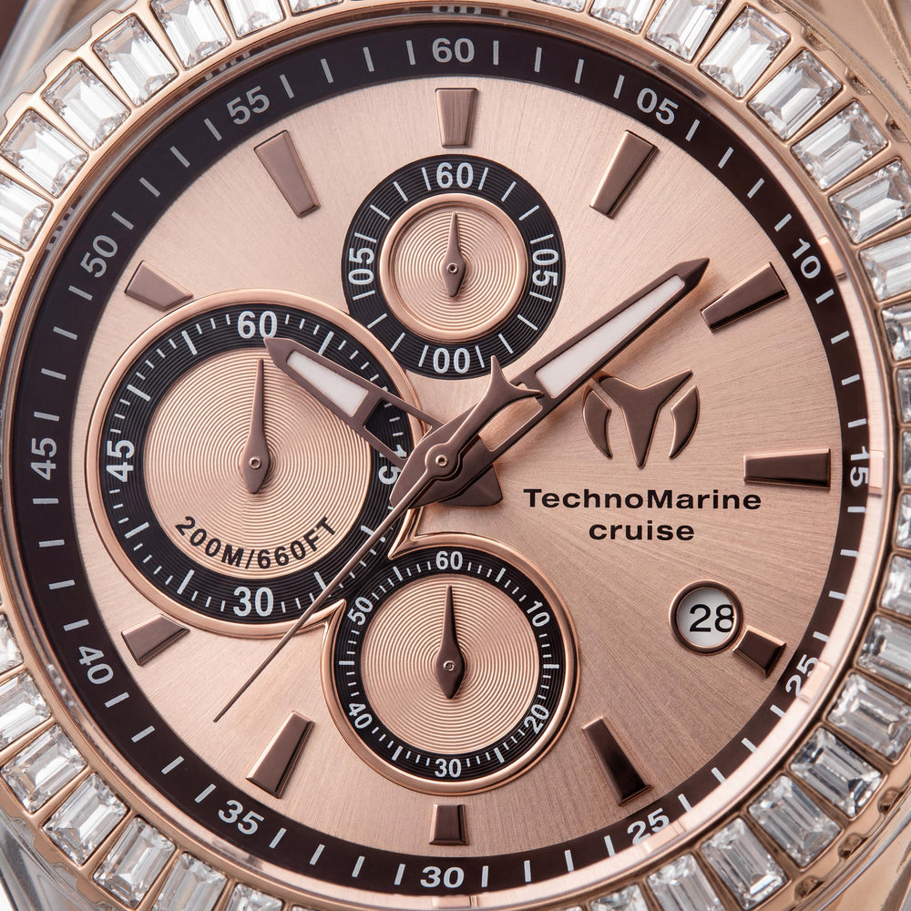 Reloj de Cuarzo Cronógrafo Unisex Technomarine Cruise TM-121166 45mm Correa de Silicona Oro Rosa Resistente al Agua 200m