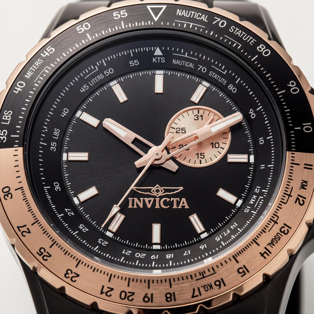 Invicta Aviator 49725 Men's Black Stainless Steel 50mm Quartz 10 ATM Watch with Silicone Strap