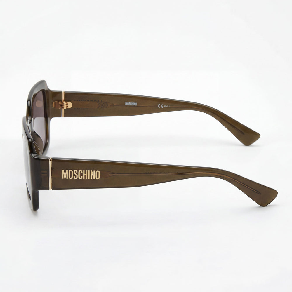 MOSCHINO Classic Square Women's Sunglasses with Red Plastic Frame, Amber Polycarbonate Lenses, UV Protection, 50mm