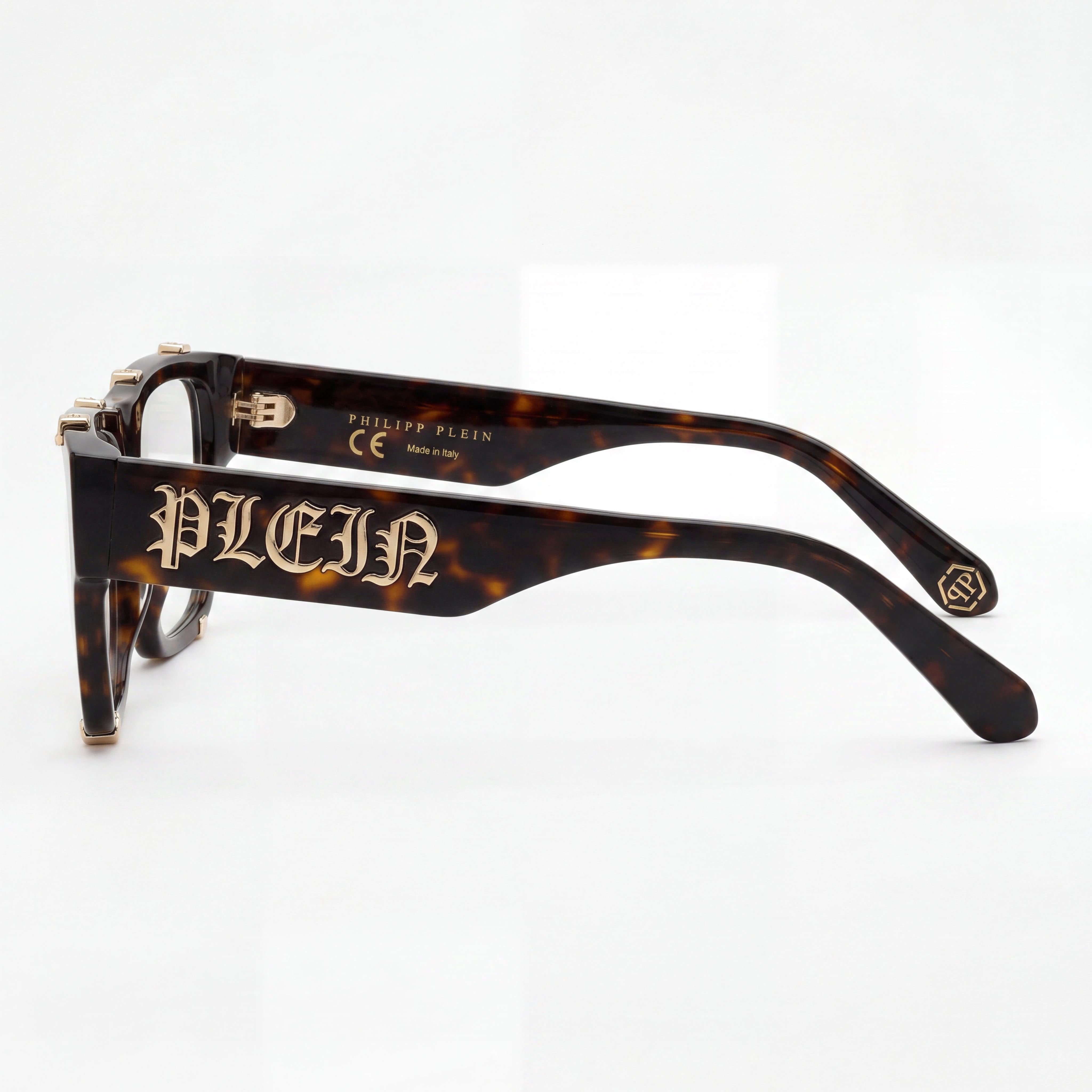 Philipp Plein VPP042W Men's Non-polarised Square Acetate Eyewear, Shiny Dark Havana, 54mm, Photo 3