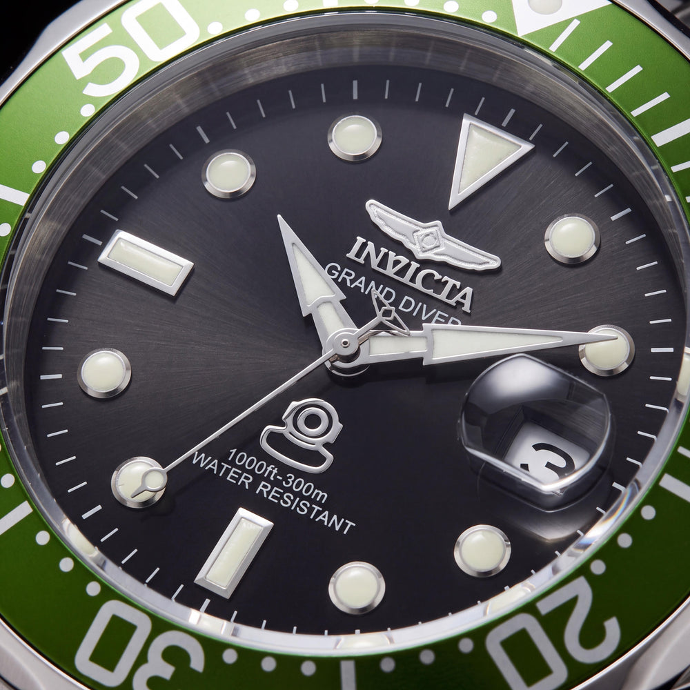 Invicta 3047 Pro Diver Reloj Automático Unisex de Acero Inoxidable, Bisel Verde Plateado, Brilla en la Oscuridad, 47 mm