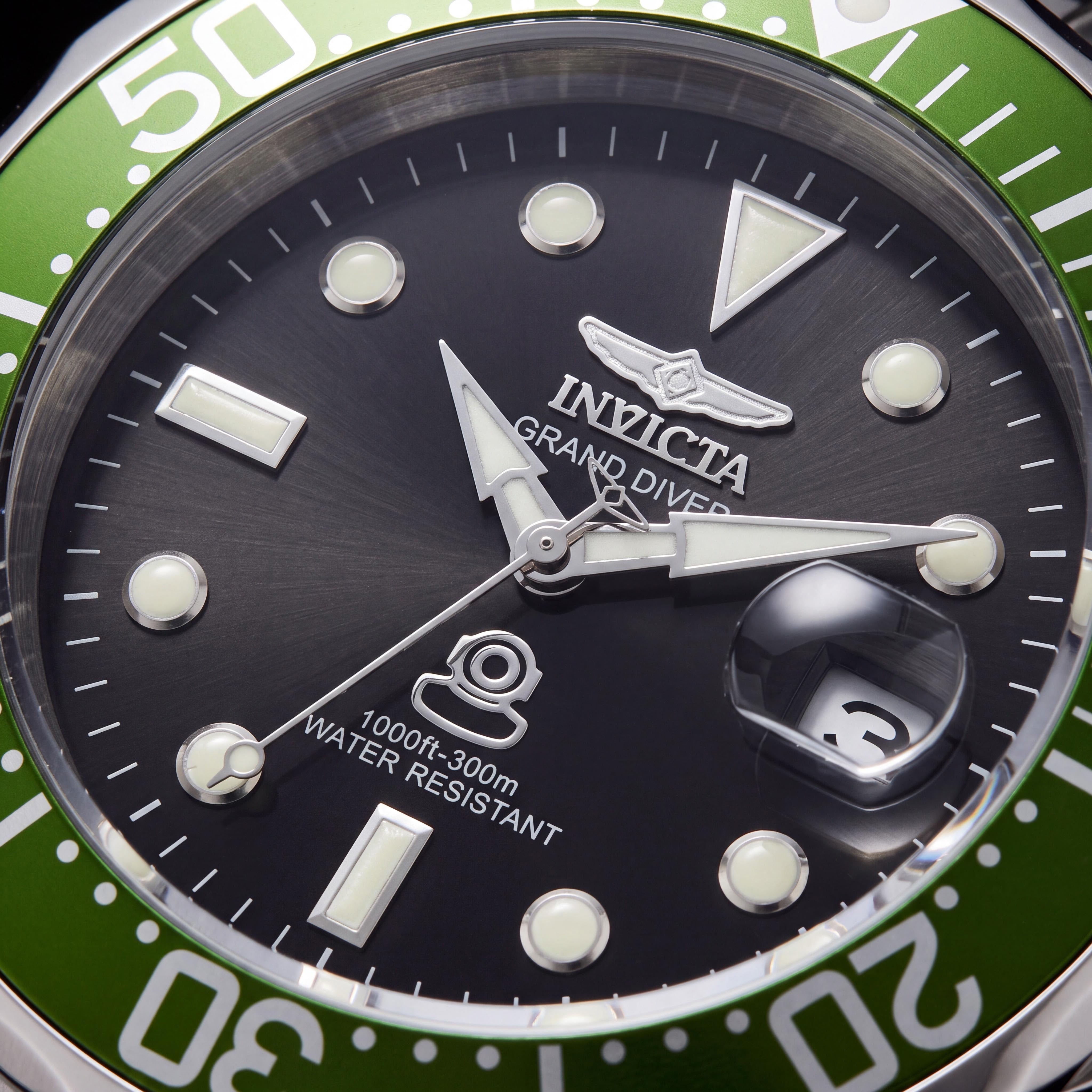 Invicta 3047 Pro Diver Reloj Automático Unisex de Acero Inoxidable, Bisel Verde Plateado, Brilla en la Oscuridad, 47 mm, Photo 2